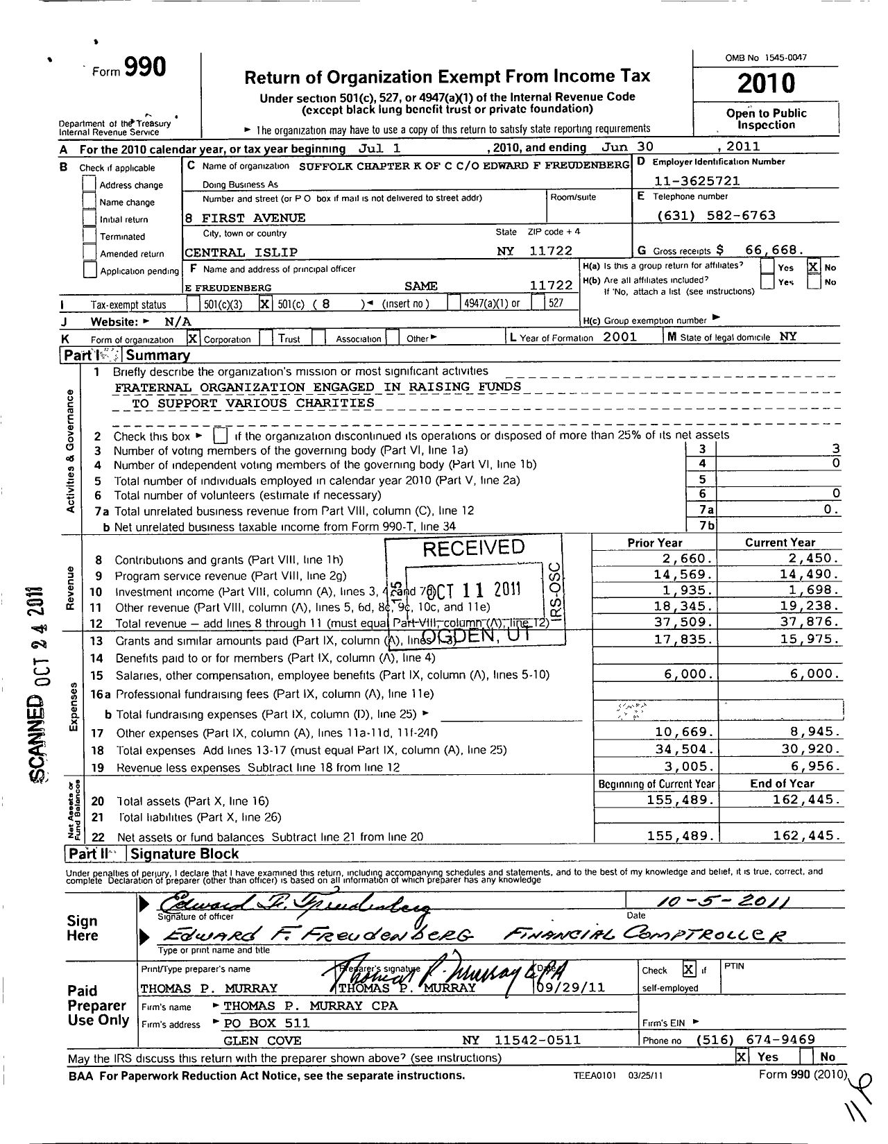 Image of first page of 2010 Form 990O for Suffolk Chapter Knights of Columbus