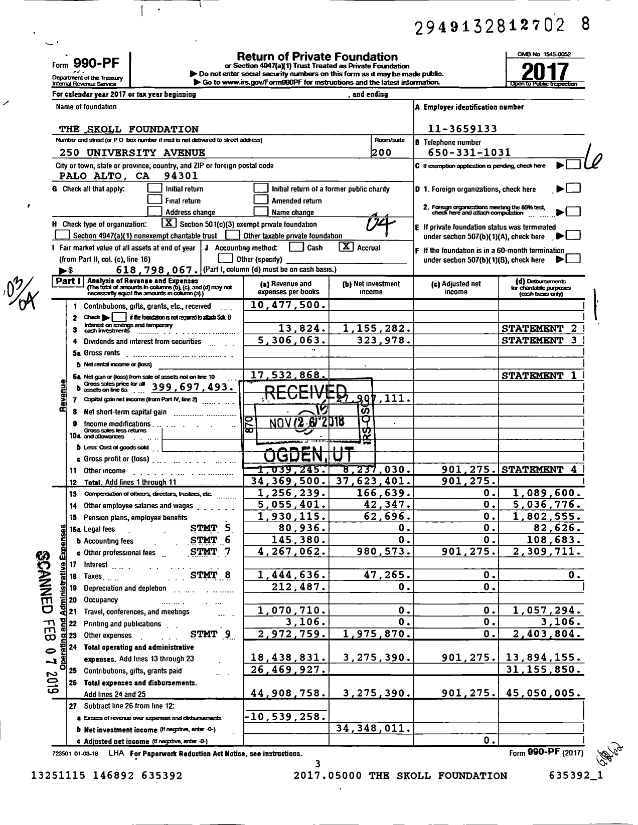 Image of first page of 2017 Form 990PF for Skoll Foundation