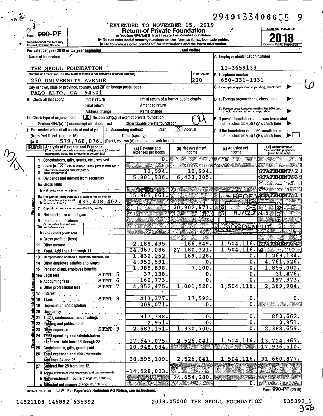 Image of first page of 2018 Form 990PF for Skoll Foundation