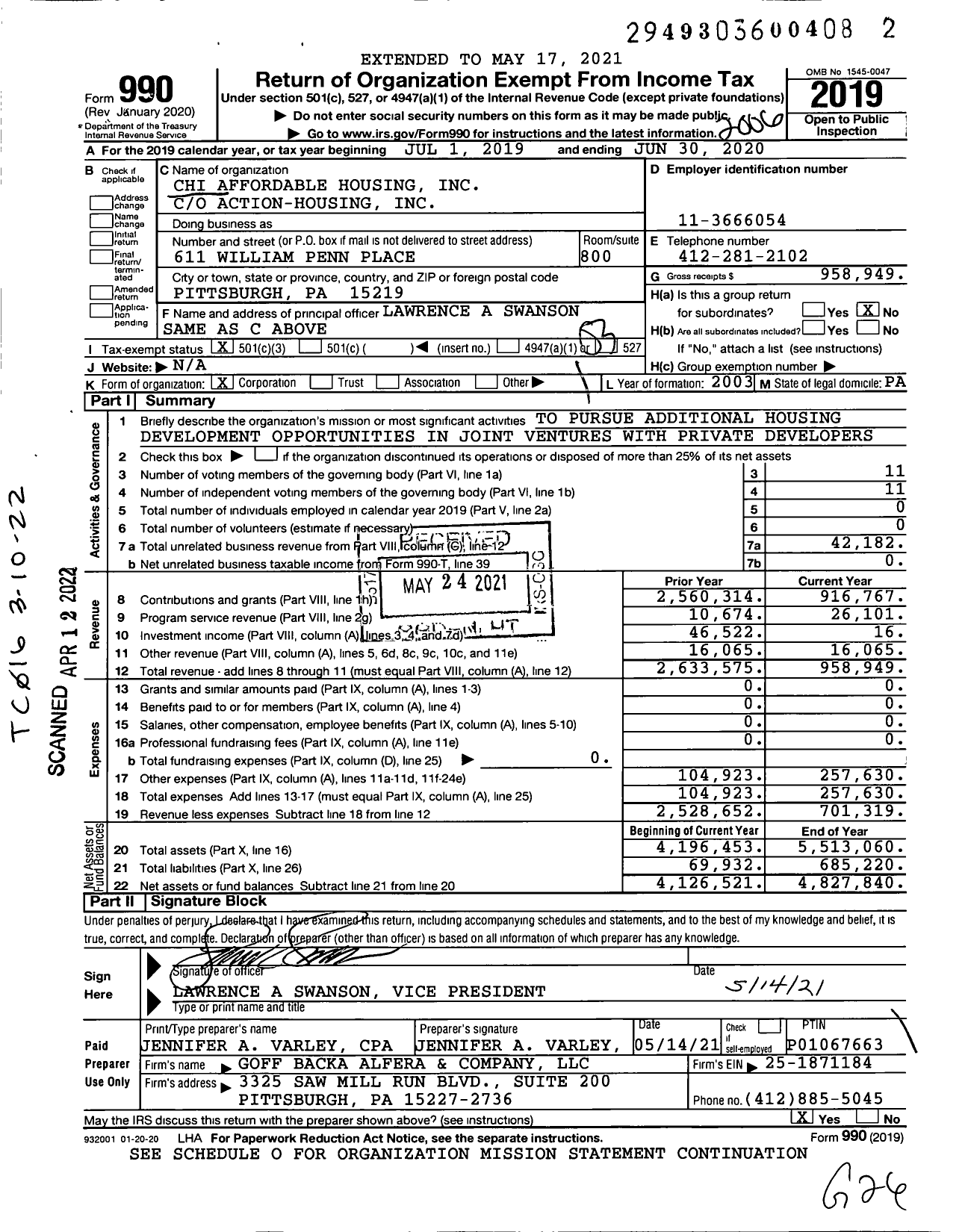 Image of first page of 2019 Form 990 for Chi Affordable Housing