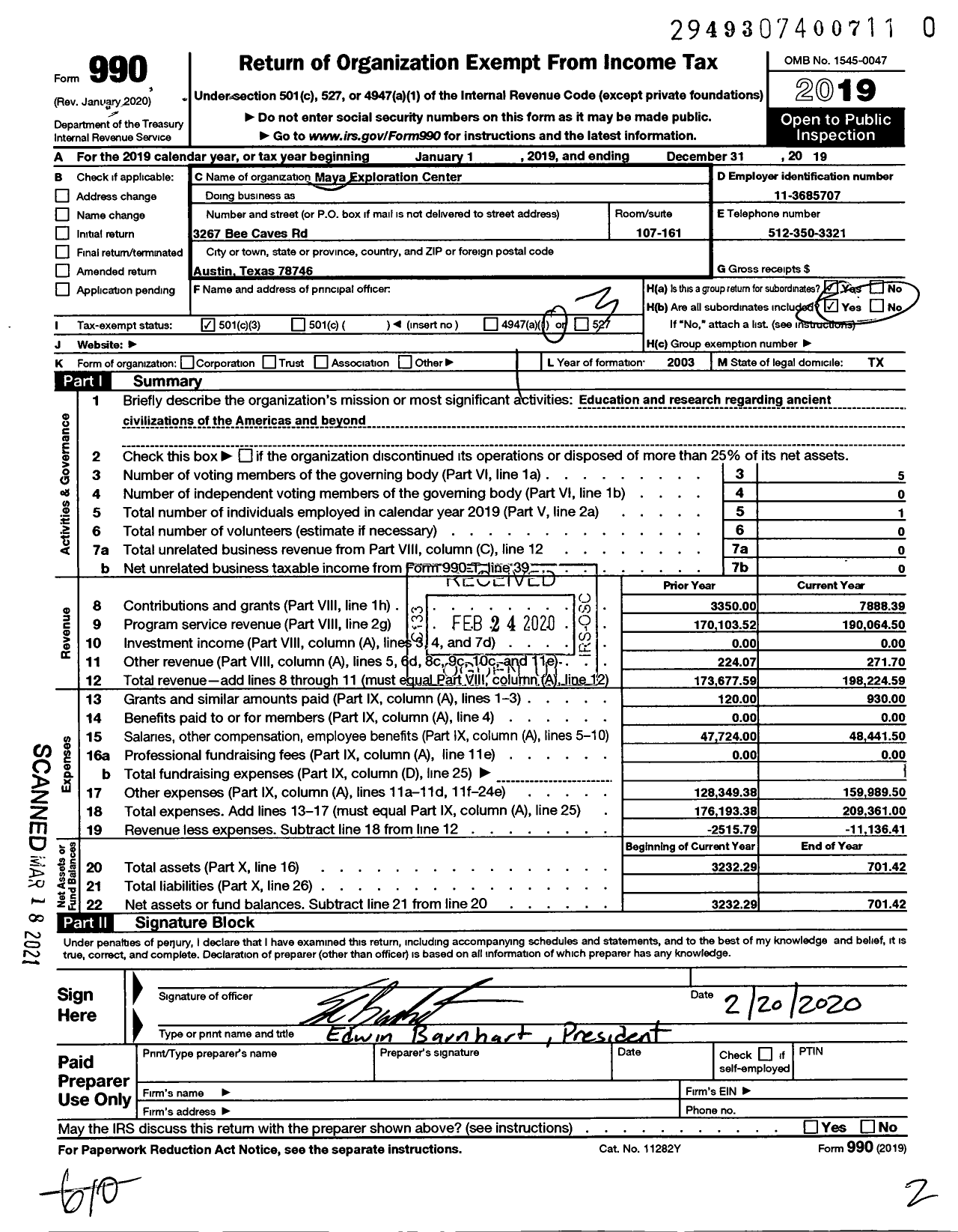 Image of first page of 2019 Form 990 for Maya Exploration Center