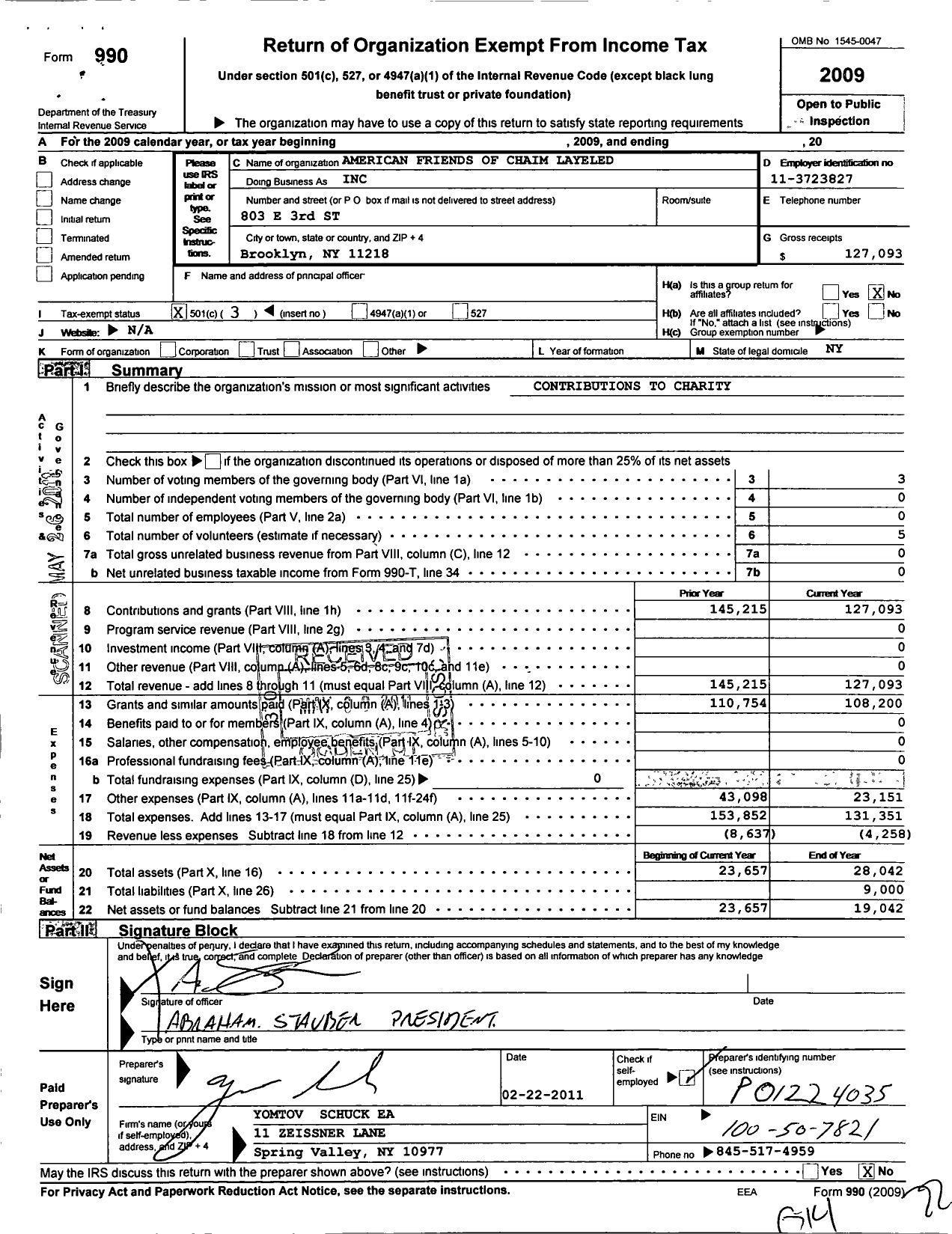 Image of first page of 2009 Form 990 for Congregation K Hal Chassidim of Vienna