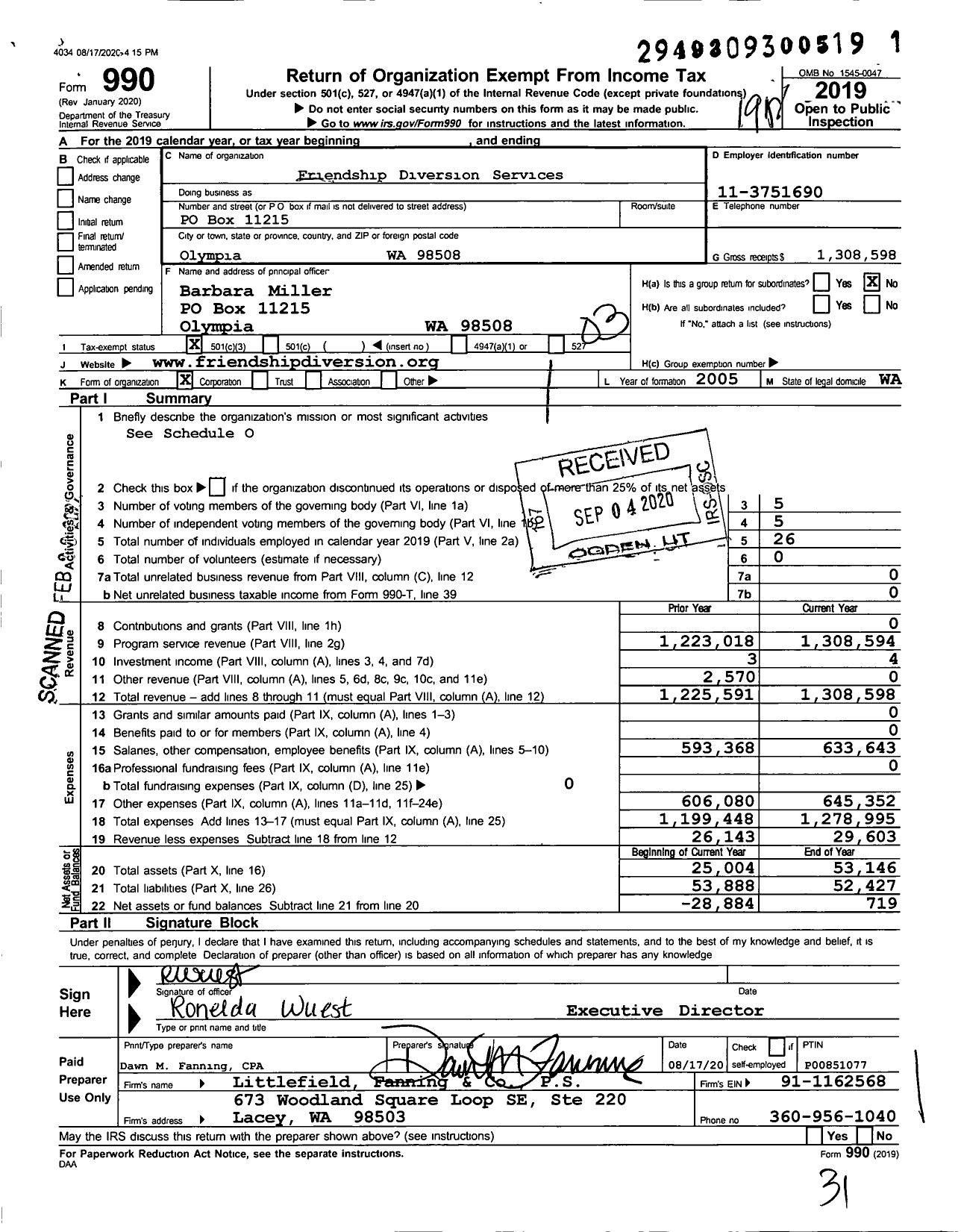 Image of first page of 2019 Form 990 for Friendship Diversion Services