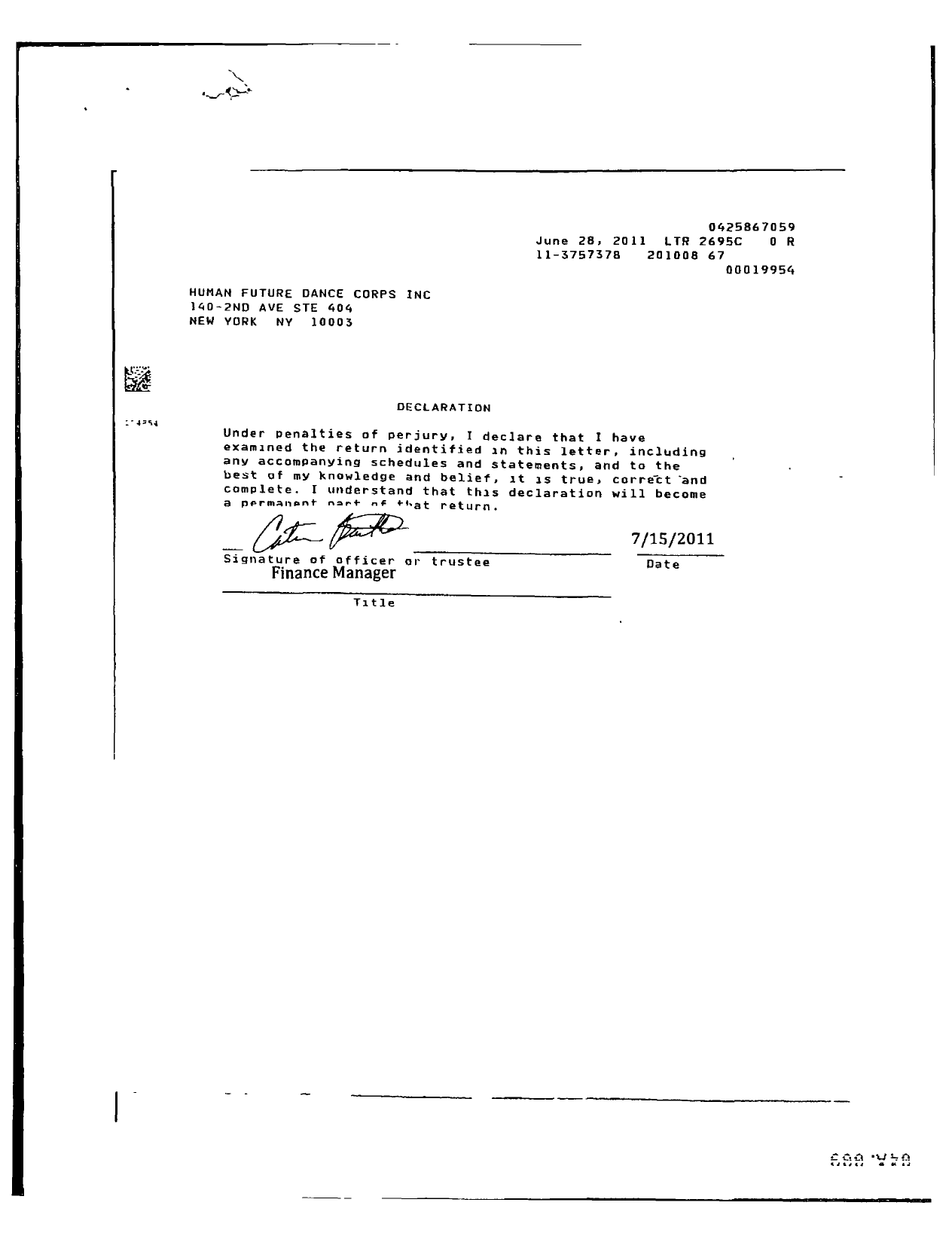 Image of first page of 2009 Form 990ER for Human Future Dance Corps