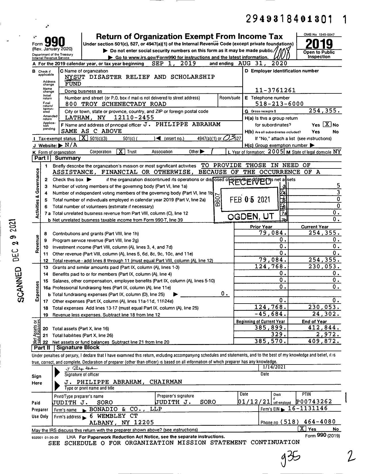 Image of first page of 2019 Form 990 for New York State United Teachers Disaster Relief and Scholarship Fund