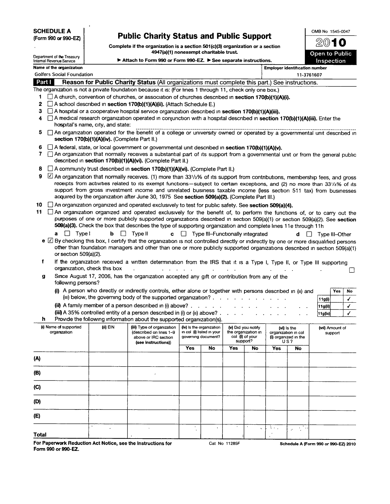 Image of first page of 2010 Form 990R for Youth Golf Foundation