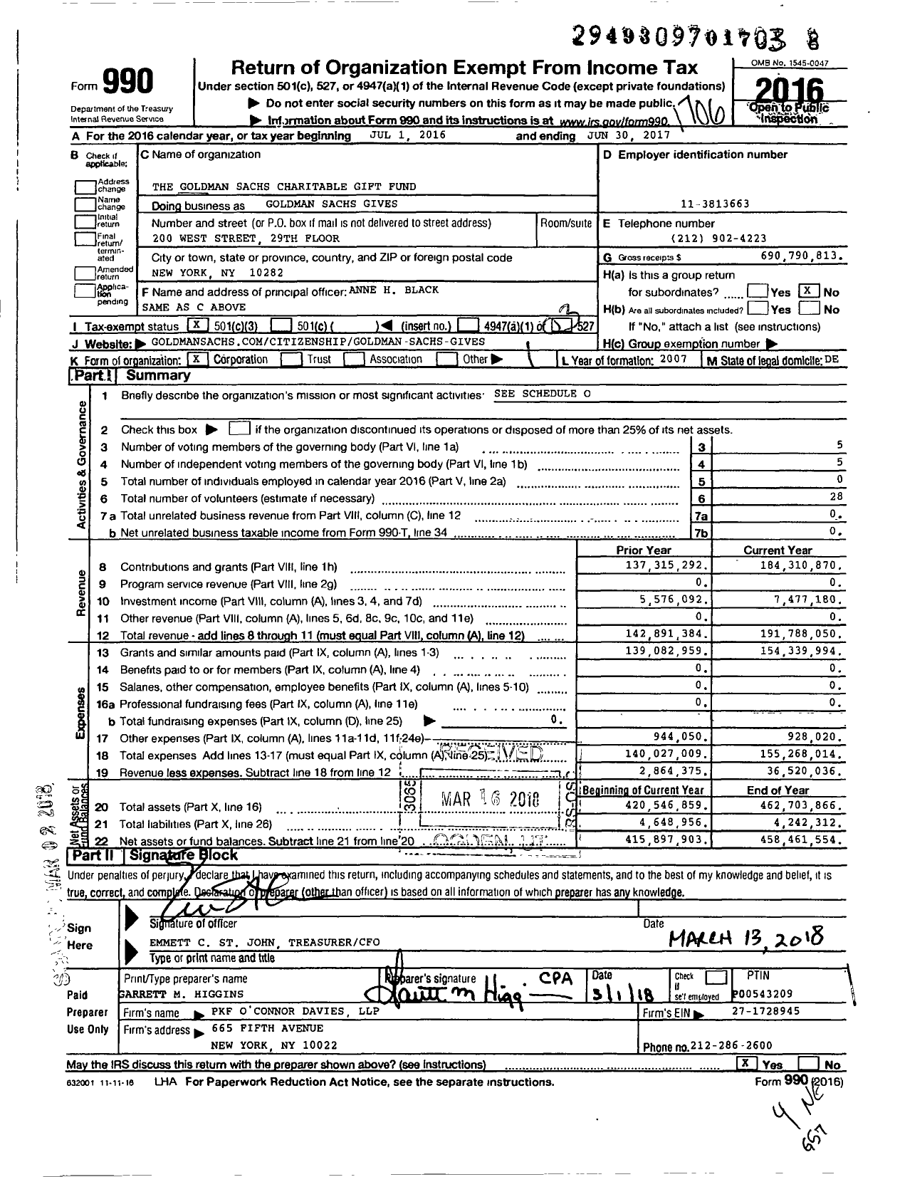 Image of first page of 2016 Form 990 for Goldman Sachs Gives