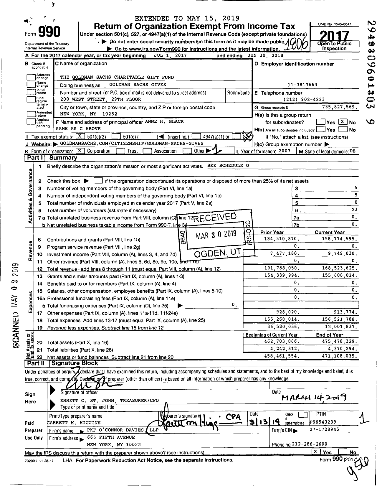 Image of first page of 2017 Form 990 for Goldman Sachs Gives