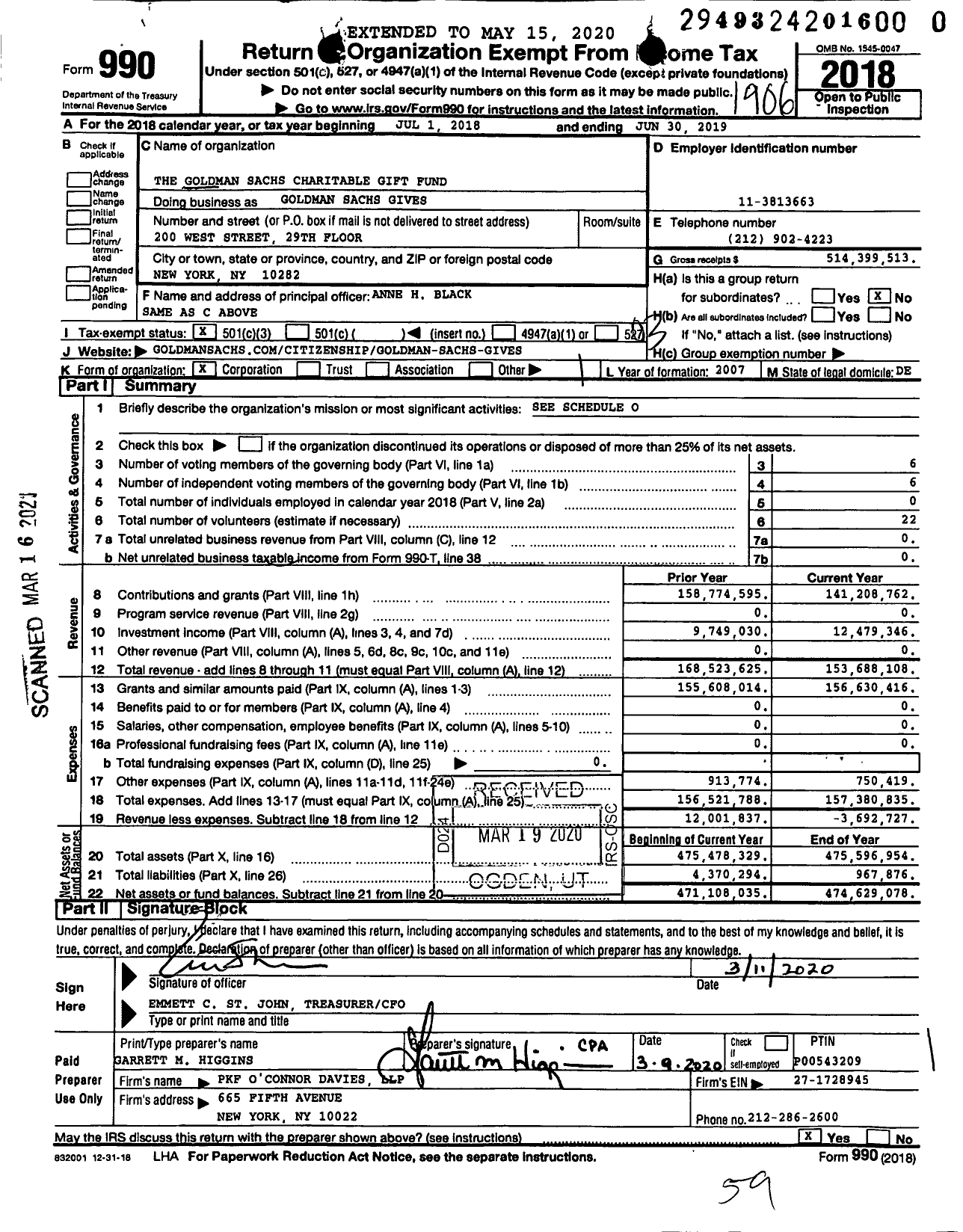 Image of first page of 2018 Form 990 for Goldman Sachs Gives