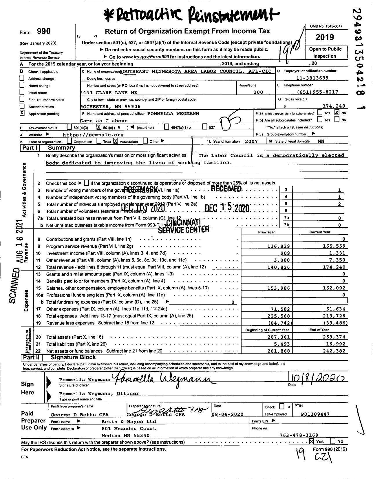 Image of first page of 2019 Form 990O for American Federation of Labor and Congress of Industrial Organizations