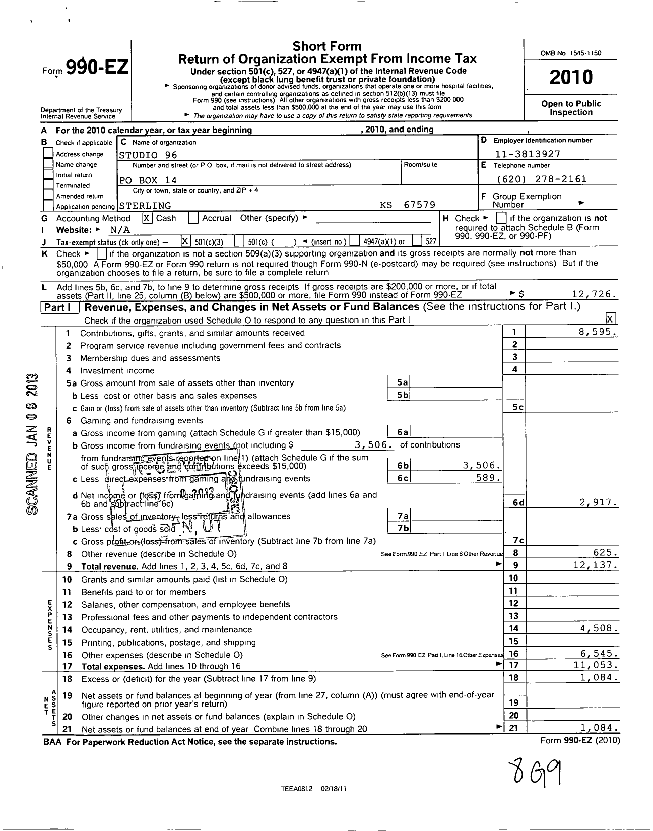 Image of first page of 2010 Form 990EZ for Studio 96