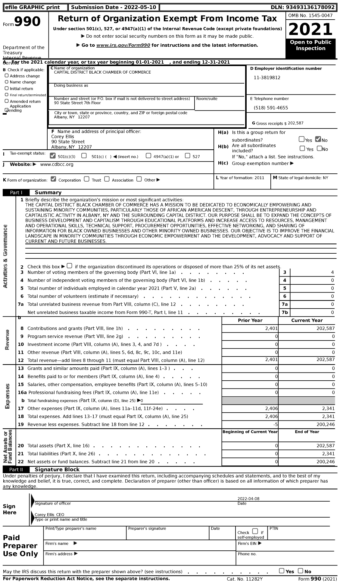 Image of first page of 2021 Form 990 for Albany Black Chamber of Commerce Foundation