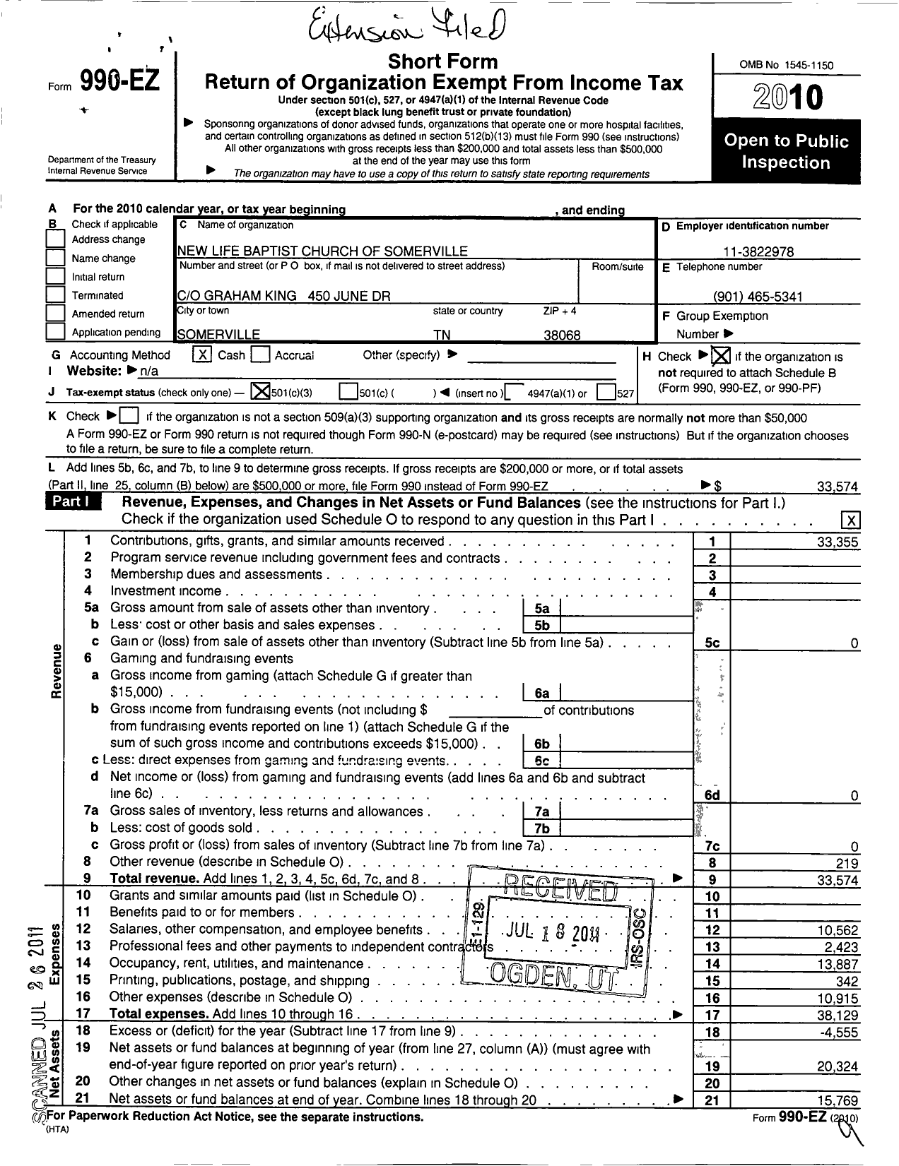 Image of first page of 2010 Form 990EZ for New Life Church