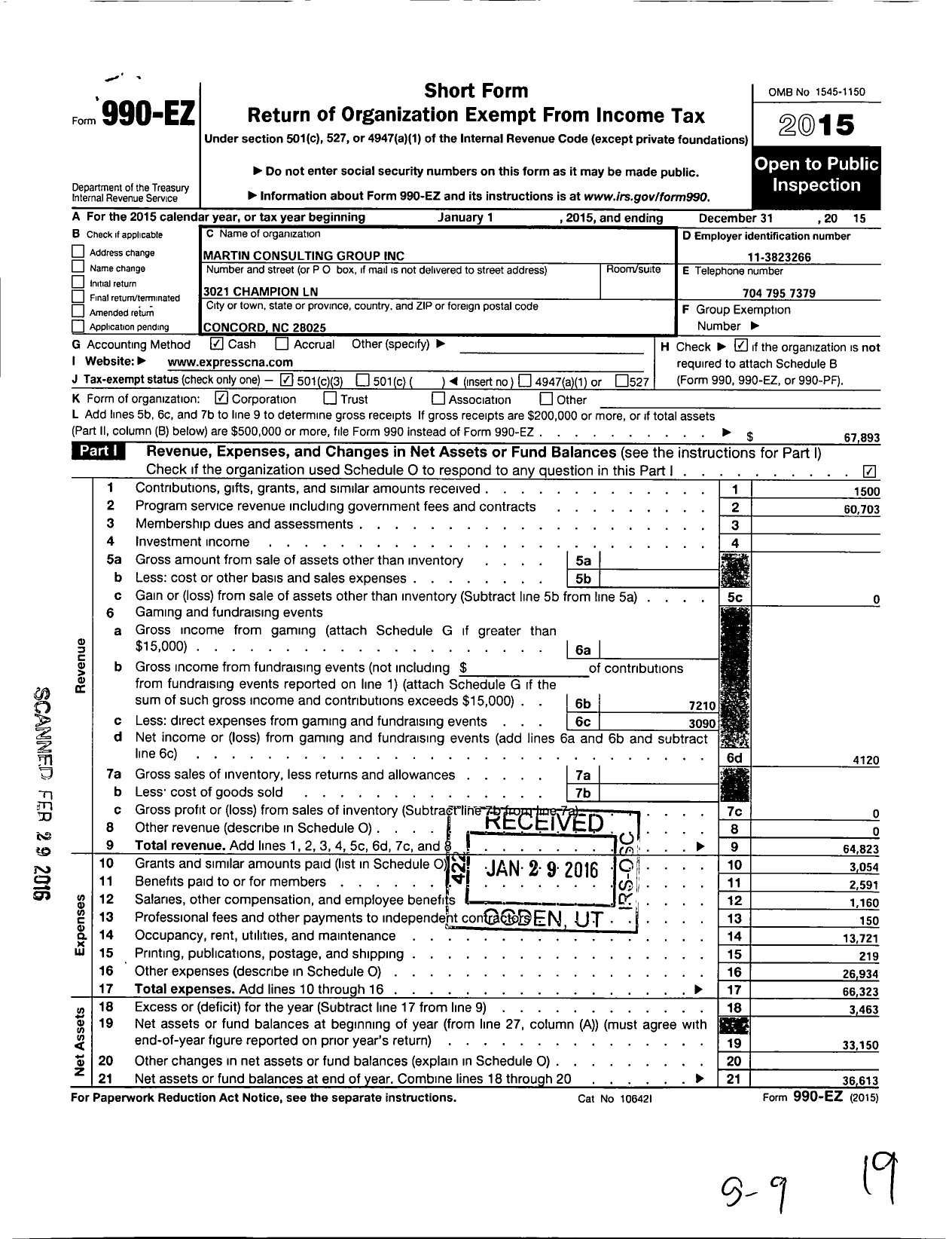 Image of first page of 2015 Form 990EZ for Martin Consulting Group