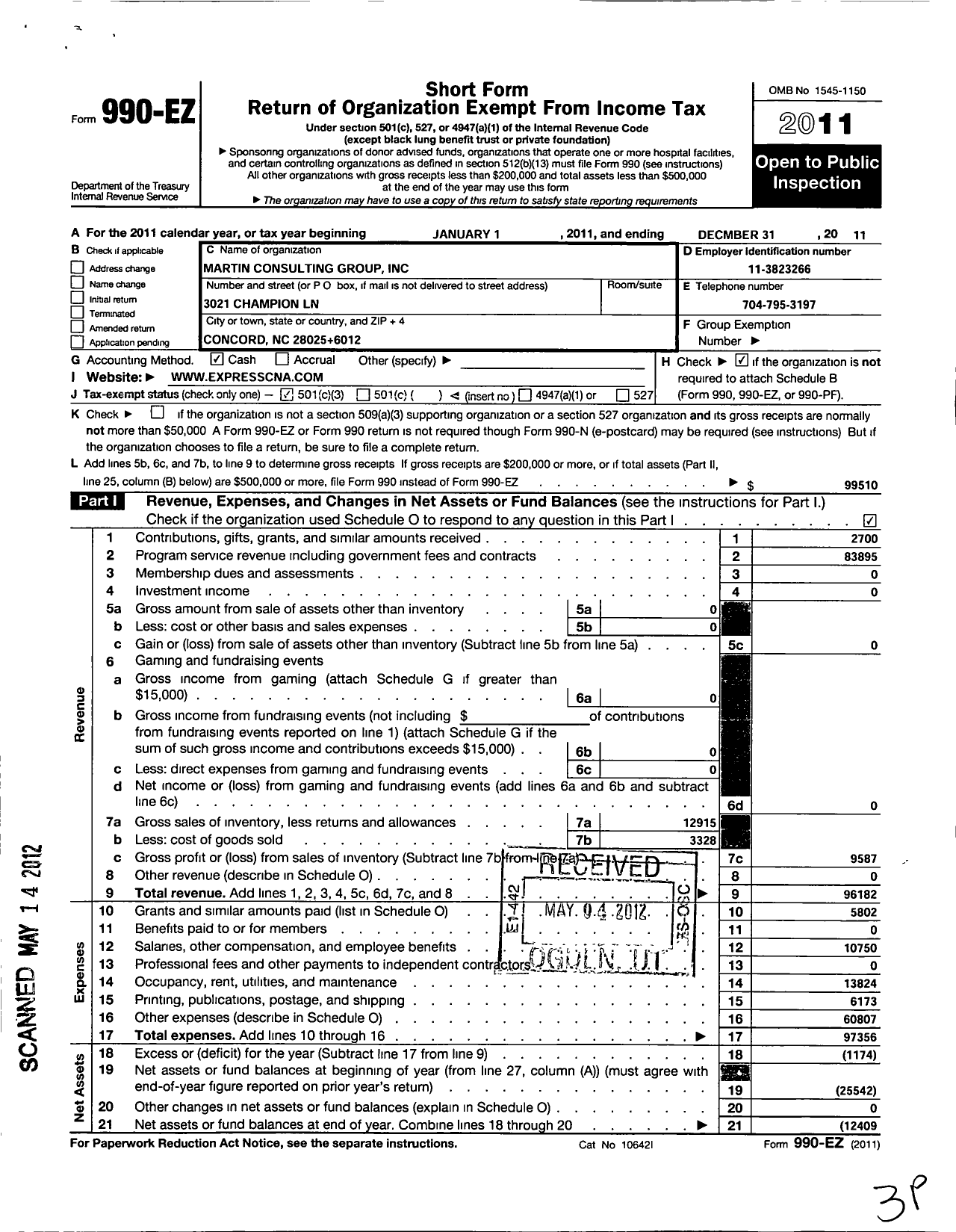 Image of first page of 2011 Form 990EZ for Martin Consulting Group