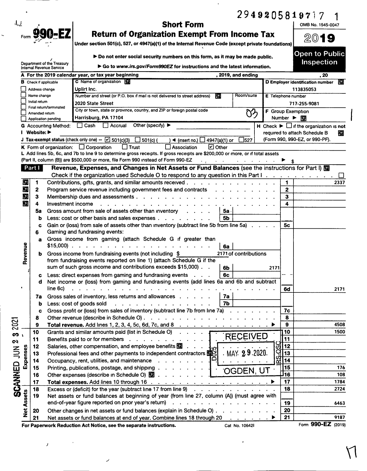 Image of first page of 2019 Form 990EZ for Uplift