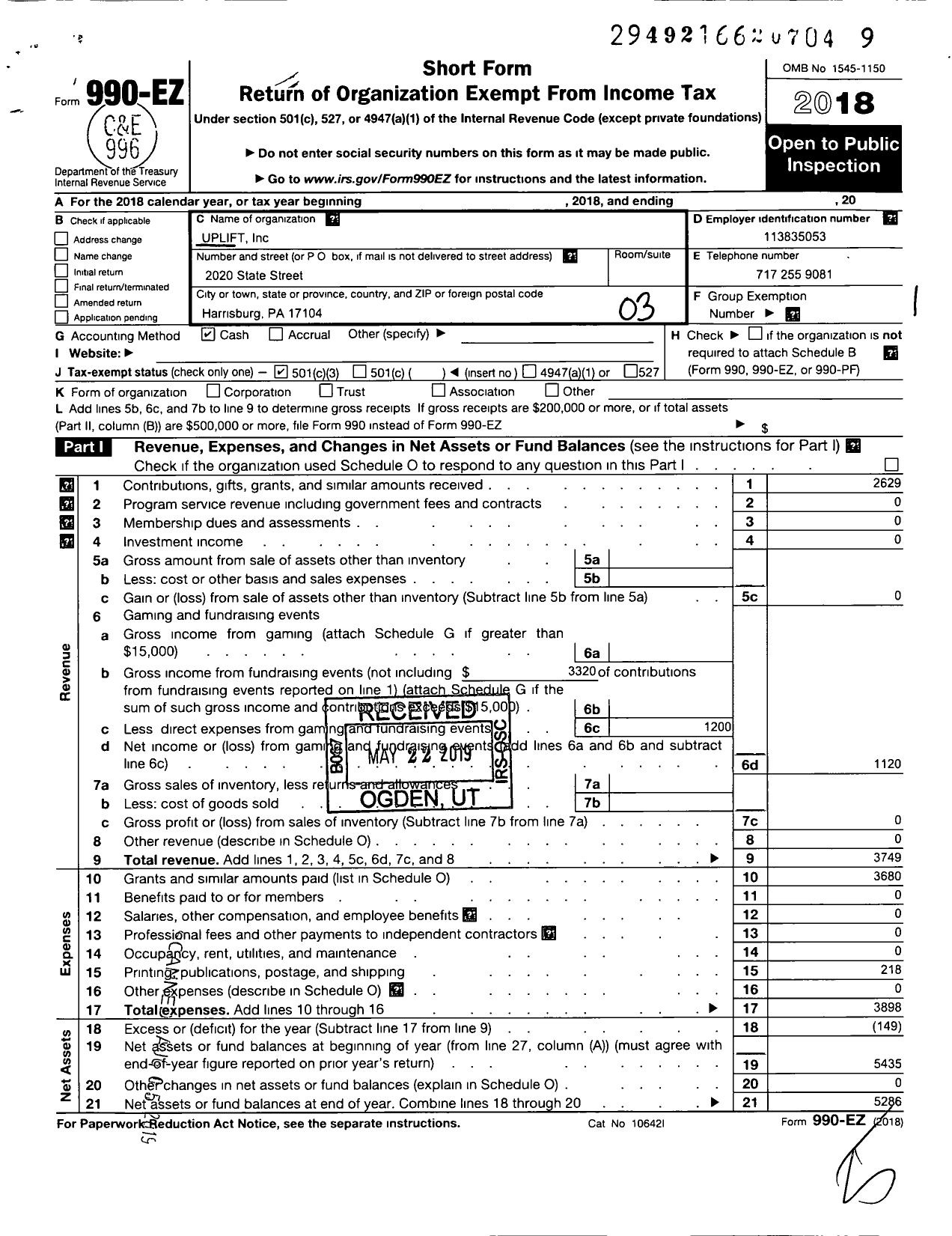 Image of first page of 2018 Form 990EZ for Uplift