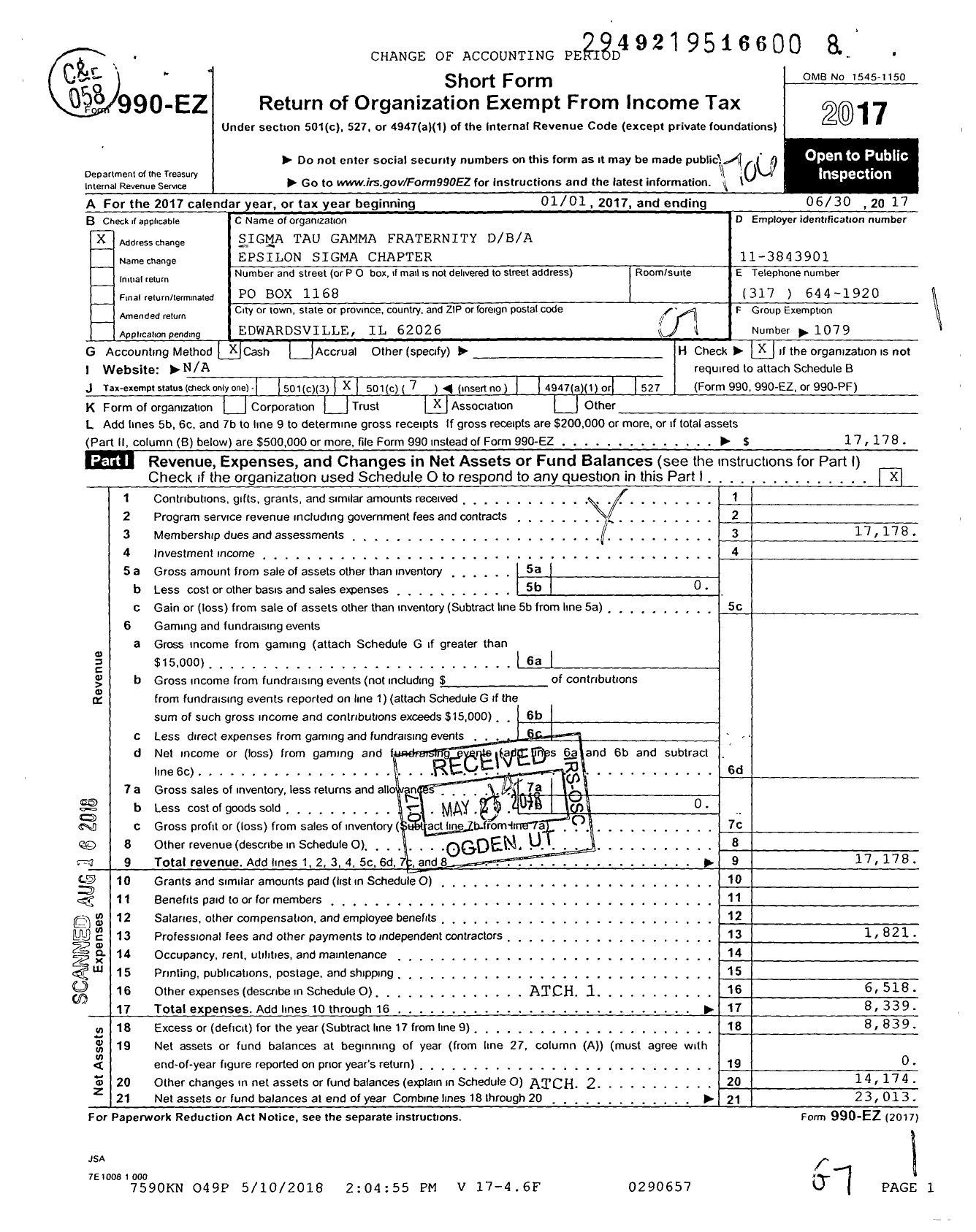 Image of first page of 2016 Form 990EO for Epsilon Sigma