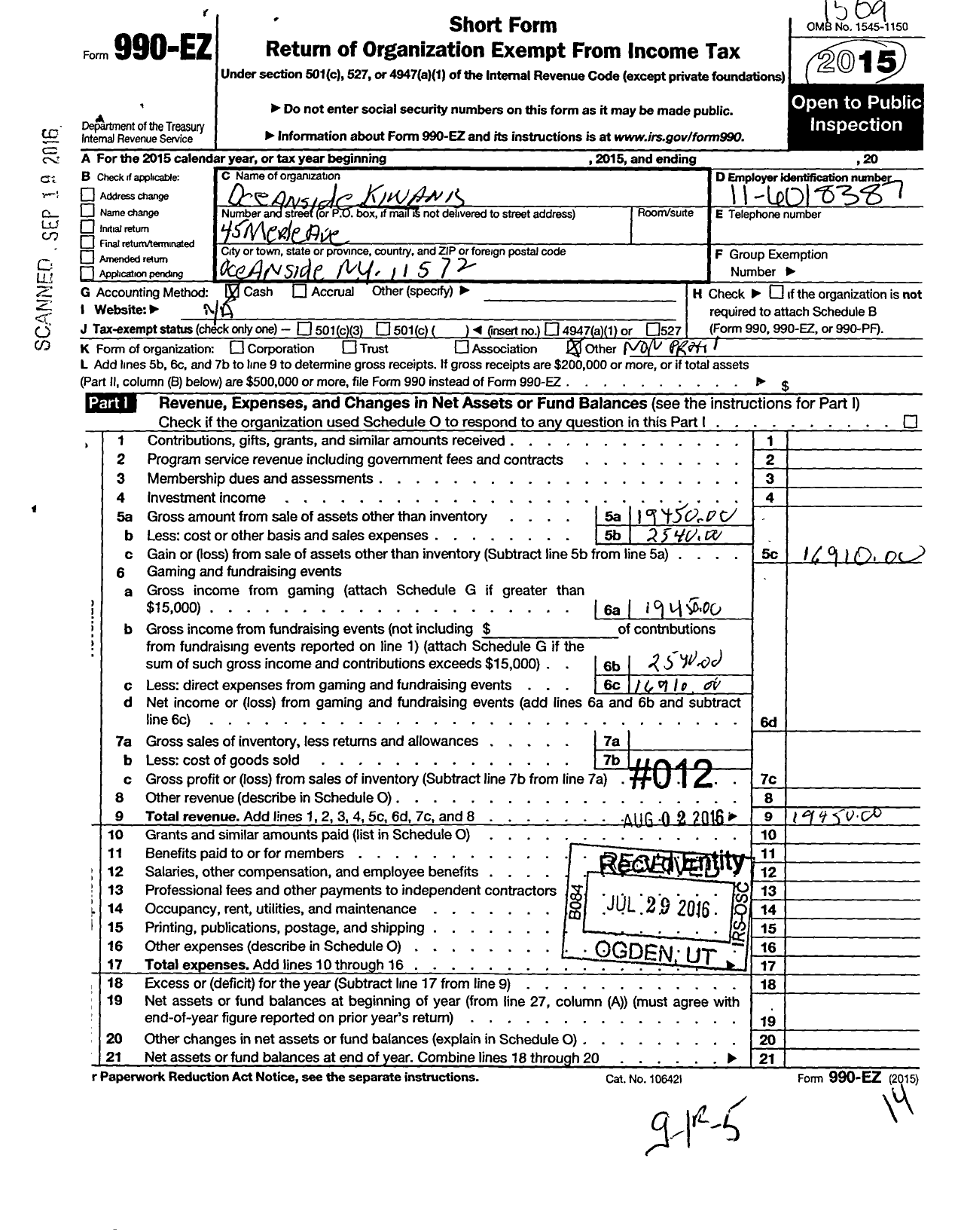 Image of first page of 2014 Form 990EO for Kiwanis International - K02639 Oceanside