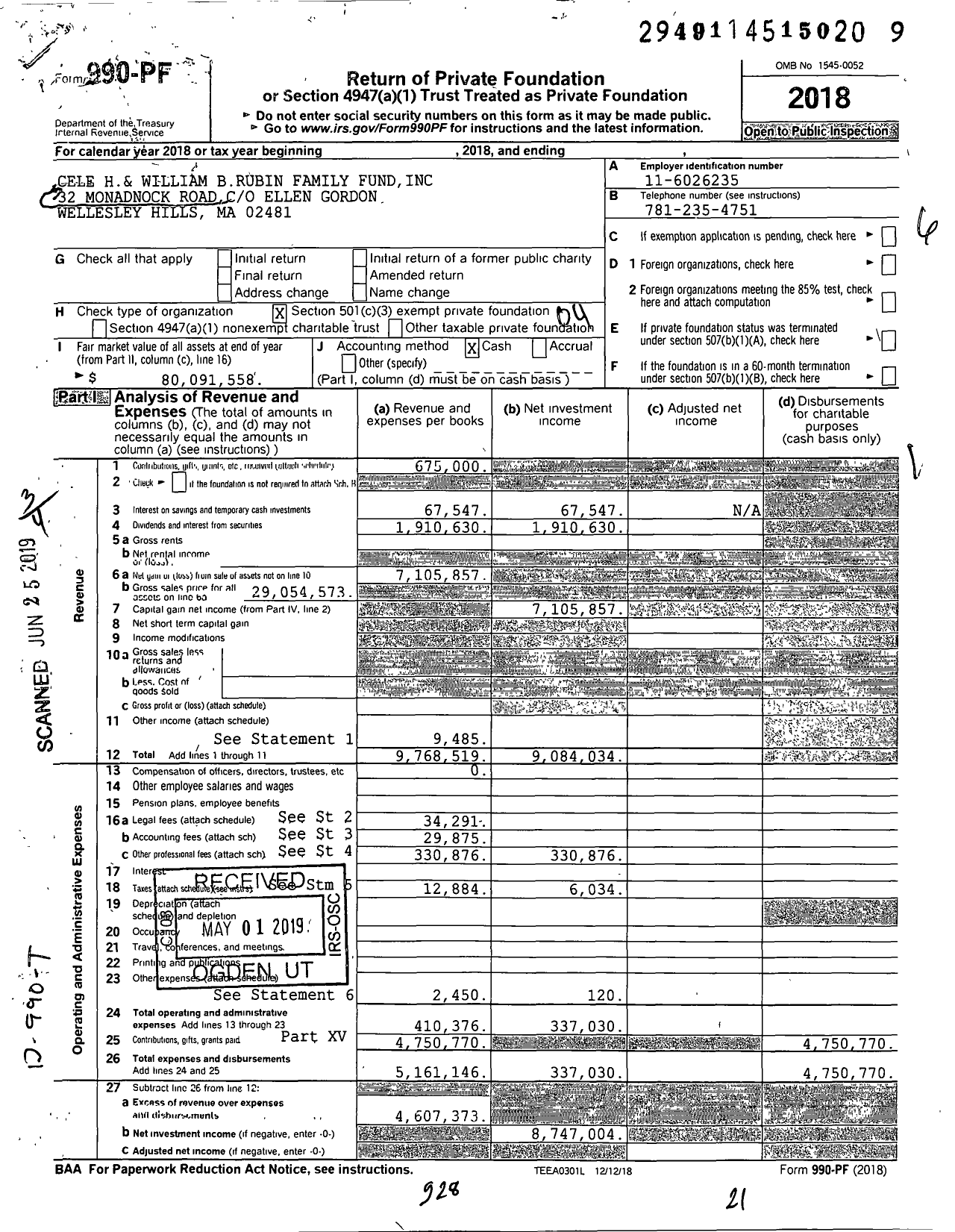 Image of first page of 2018 Form 990PF for Cele H and William B Rubin Family Fund