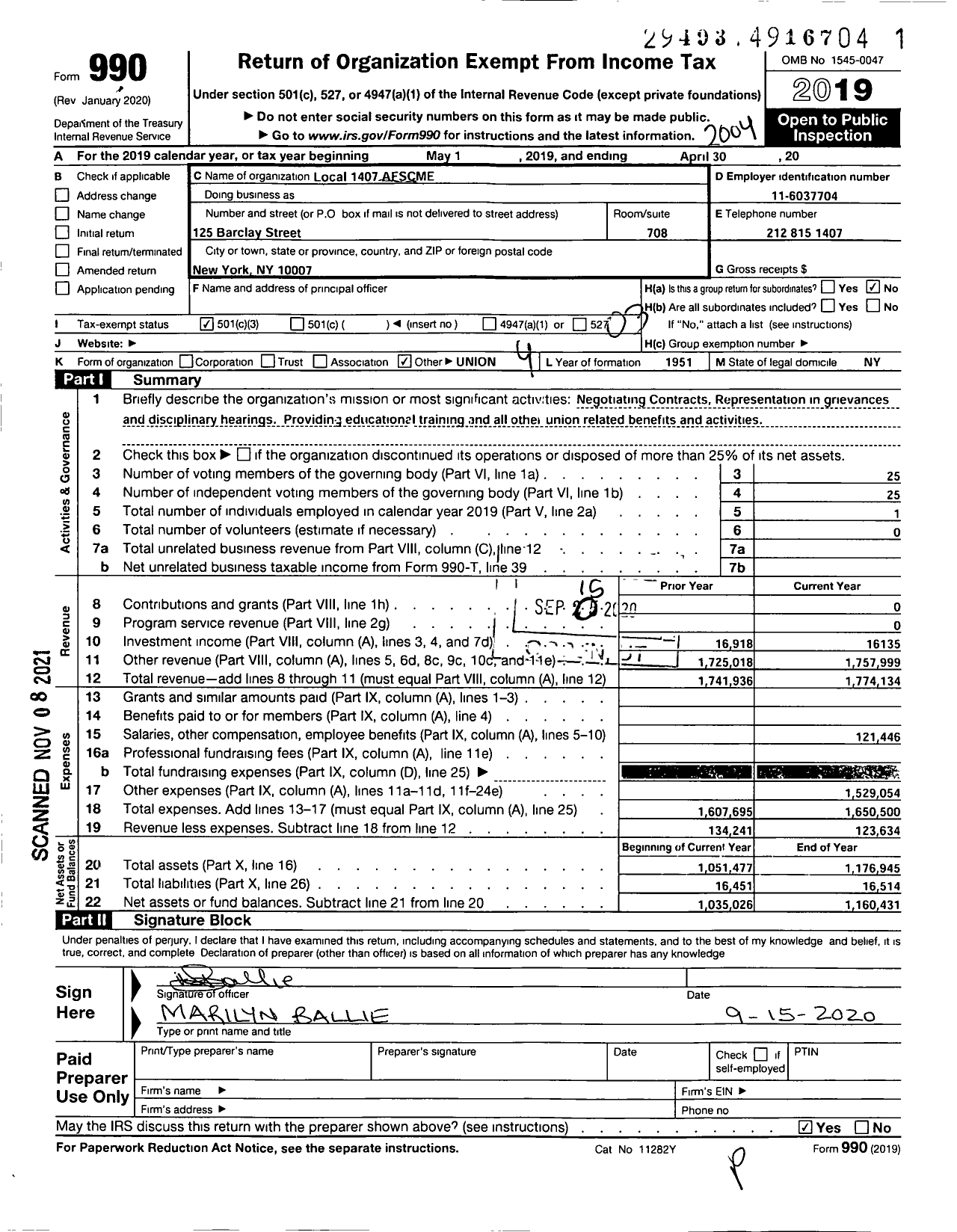 Image of first page of 2019 Form 990 for American Federation of State County & Municipal Employees - Union