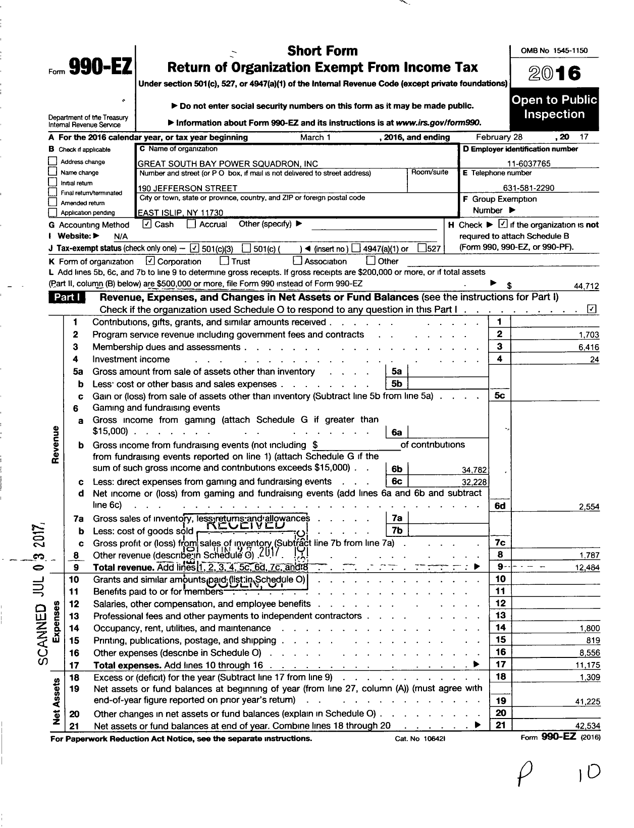 Image of first page of 2016 Form 990EZ for United States Power Squadrons - 3 Great South Bay Power Squadron