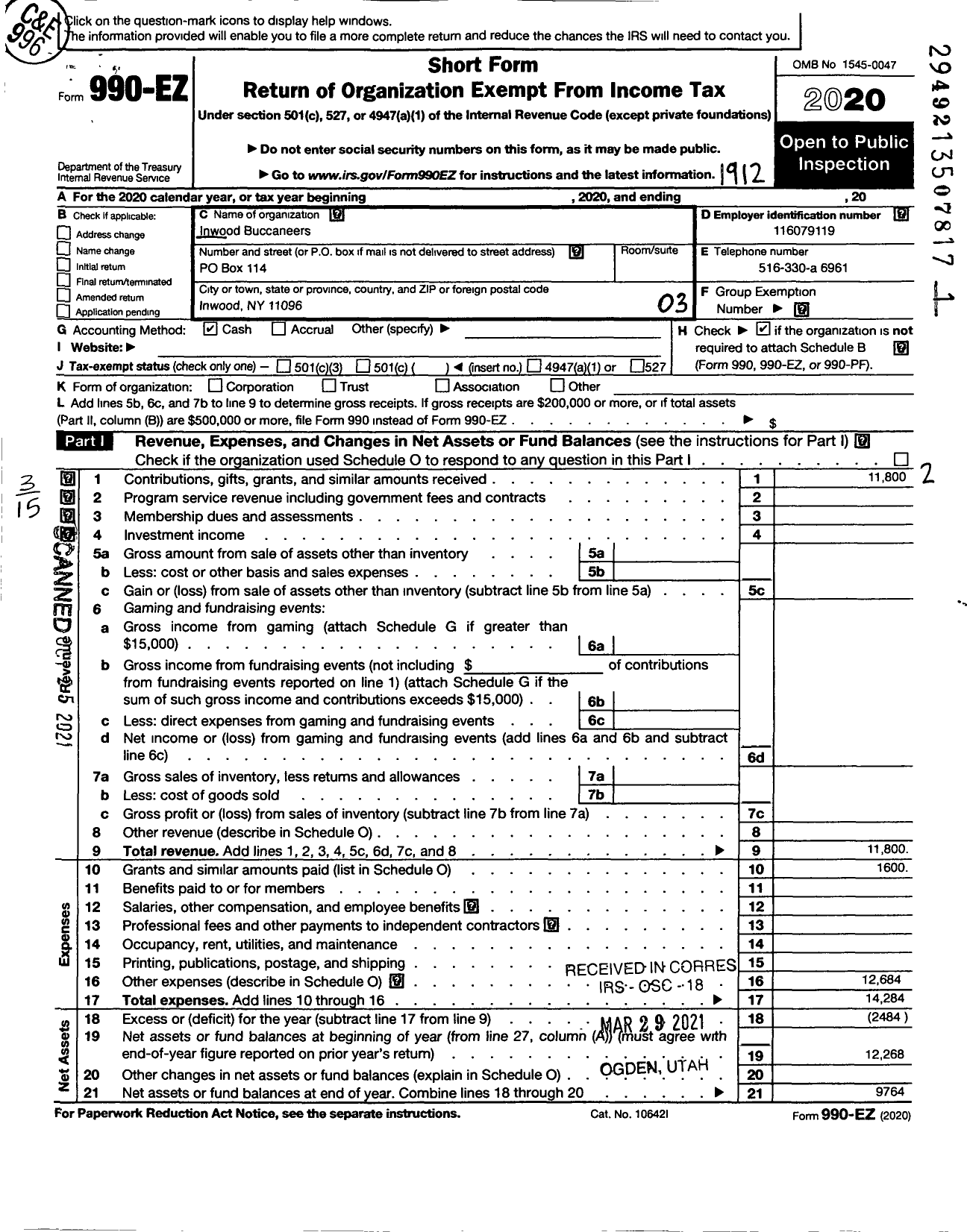 Image of first page of 2019 Form 990EZ for Inwood Buccaneers