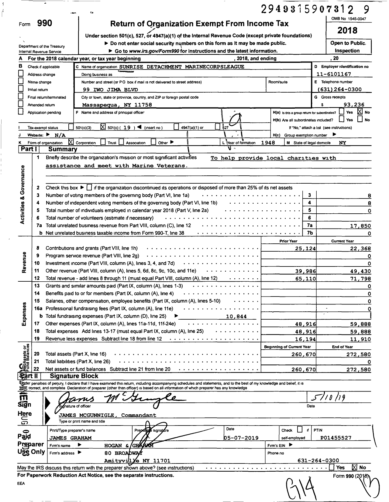 Image of first page of 2018 Form 990O for Marine Corps League - 248 Sunrise Detachment MCL