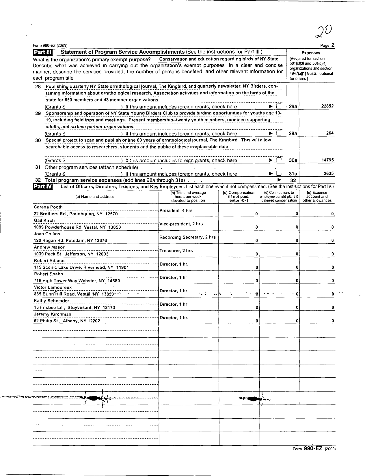 Image of first page of 2009 Form 990ER for New York State Ornithological Association