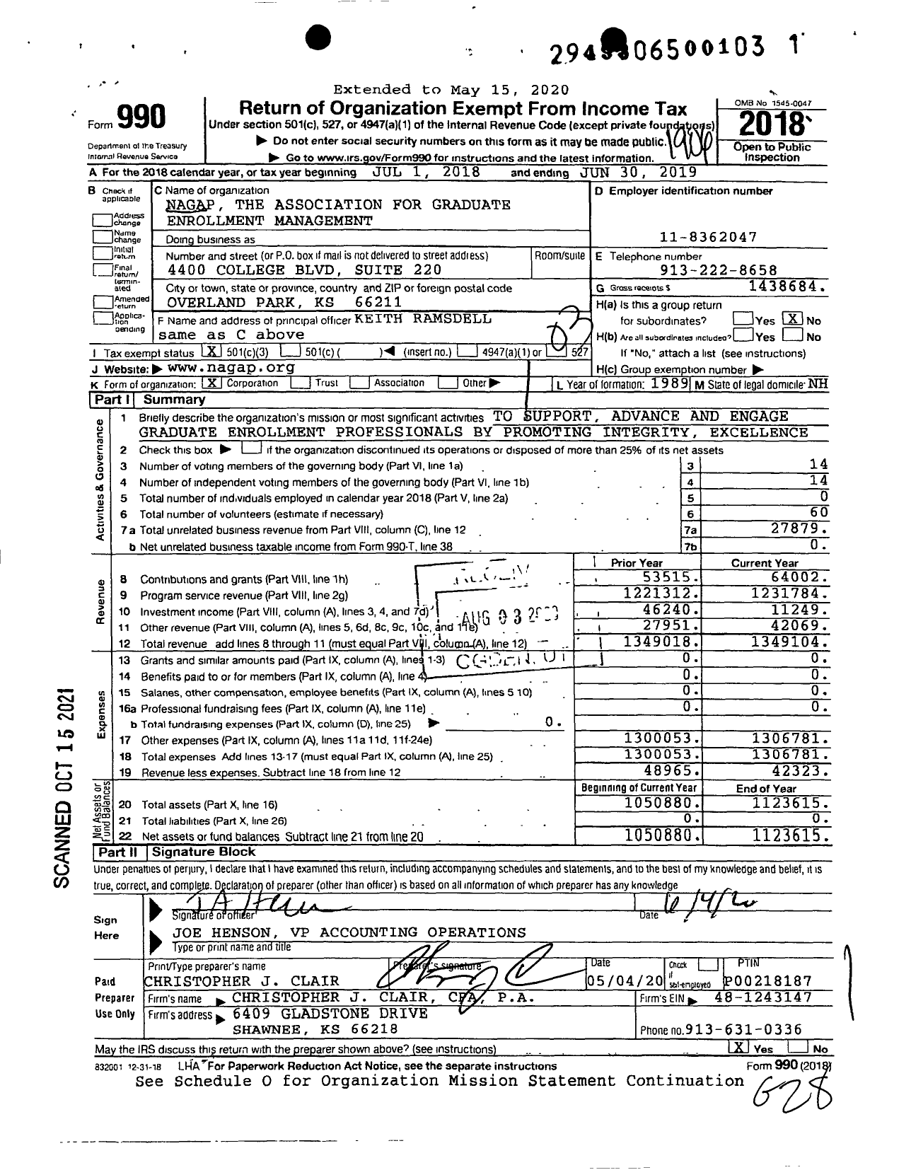 Image of first page of 2018 Form 990 for Nagap the Association for Graduate Enrollment Management