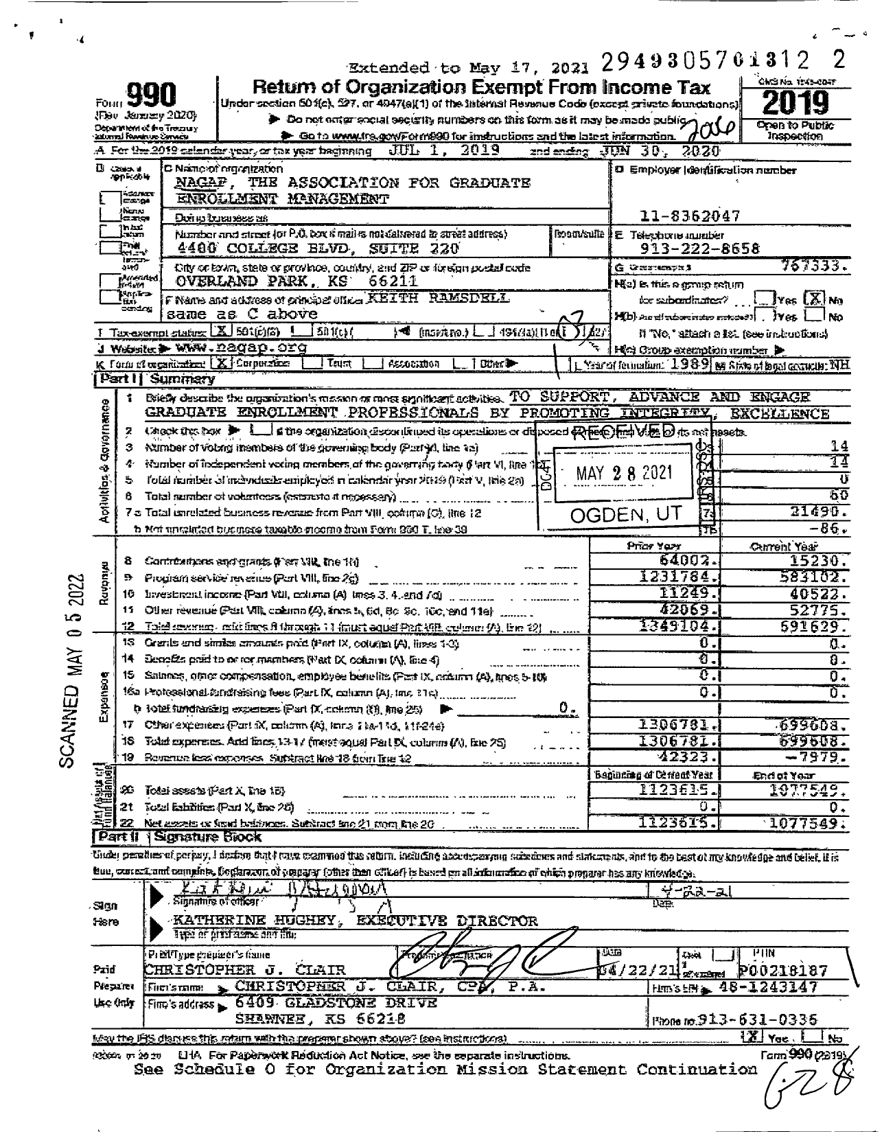 Image of first page of 2019 Form 990 for Nagap the Association for Graduate Enrollment Management