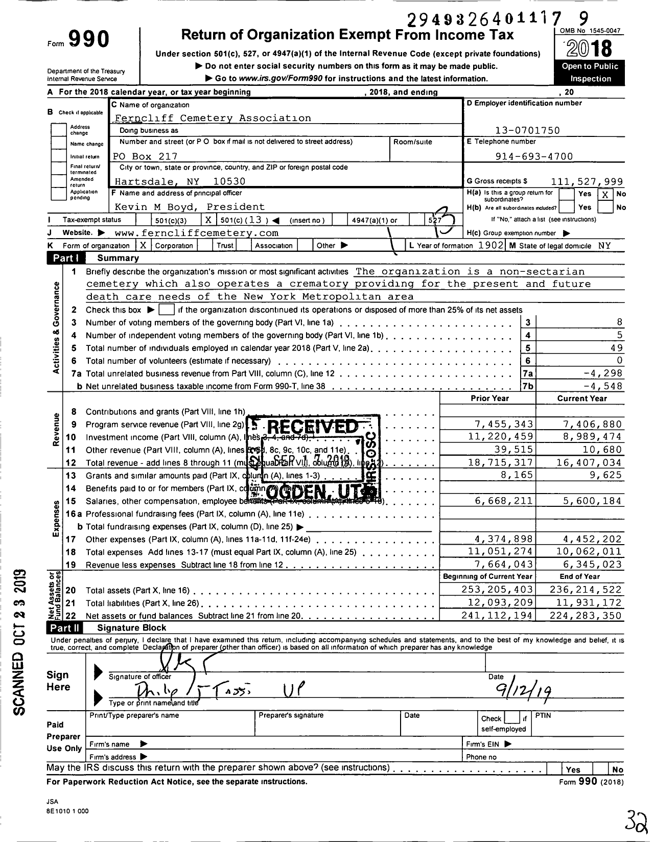 Image of first page of 2018 Form 990O for Ferncliff Cemetery Association