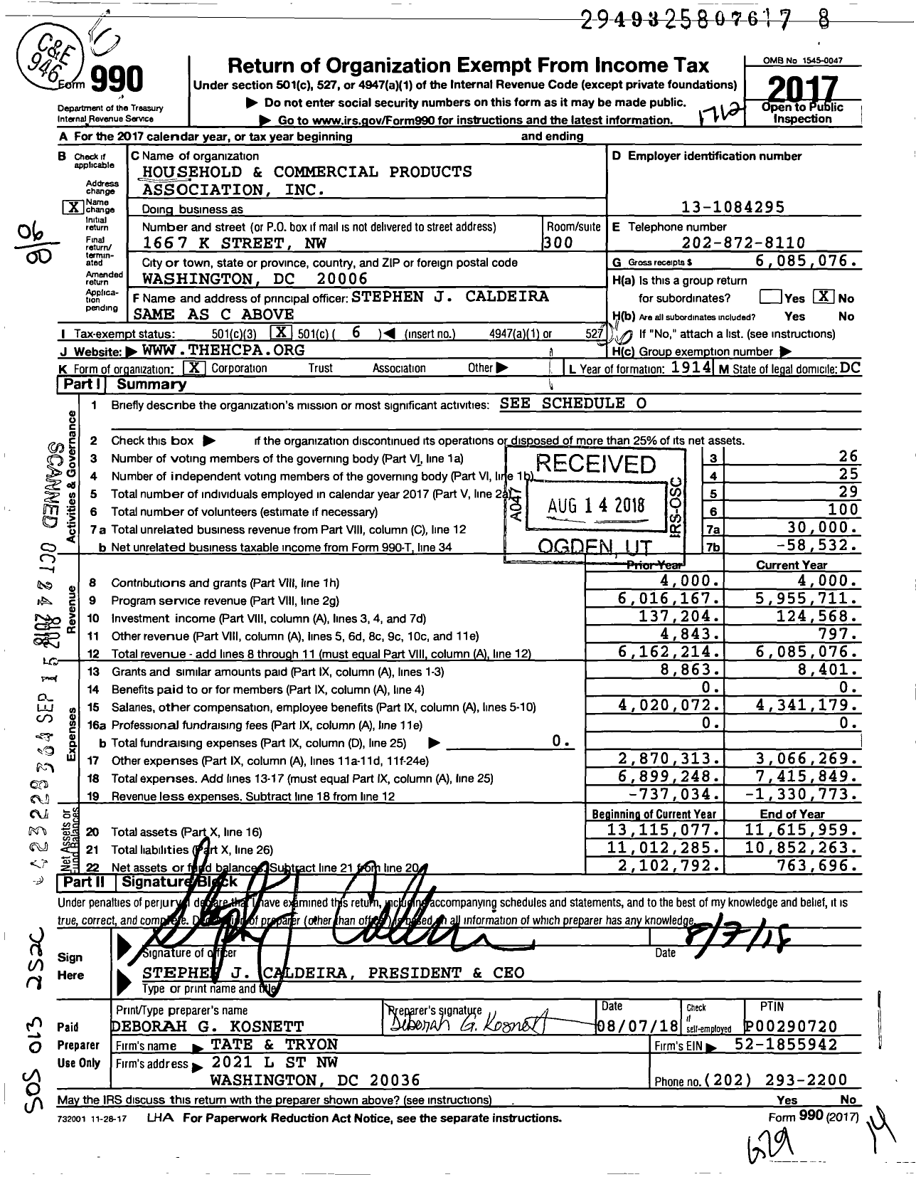 Image of first page of 2017 Form 990O for Household and Commercial Products Association (CSPA)
