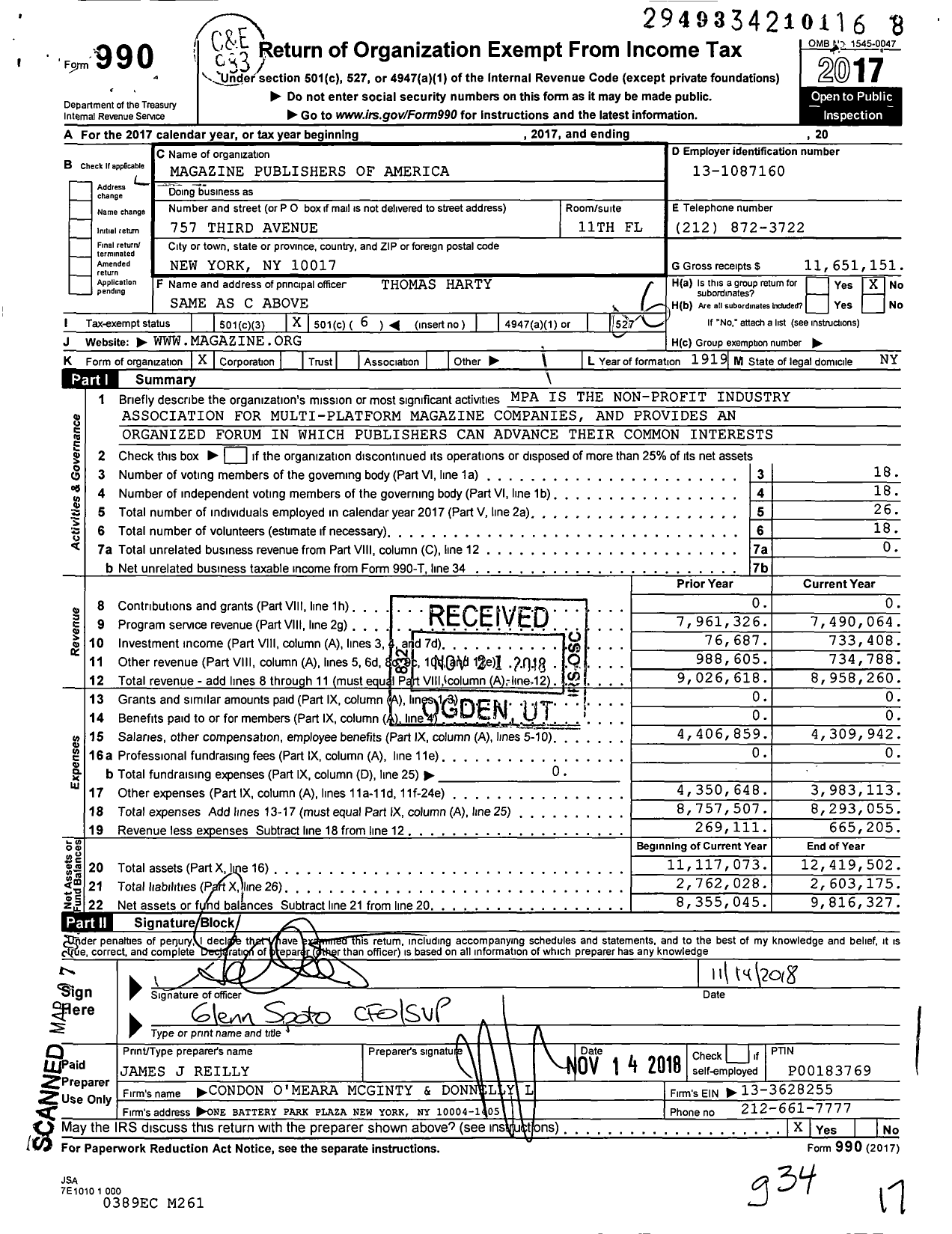 Image of first page of 2017 Form 990O for Magazine Publishers of America