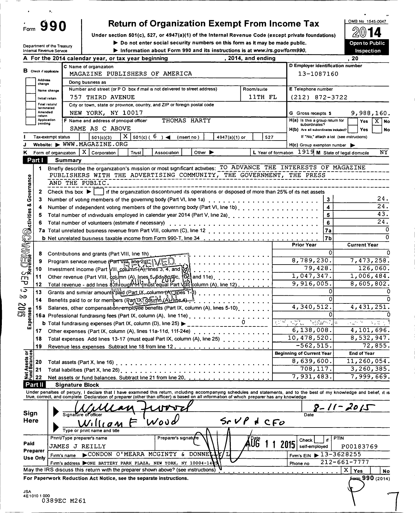 Image of first page of 2014 Form 990O for Magazine Publishers of America