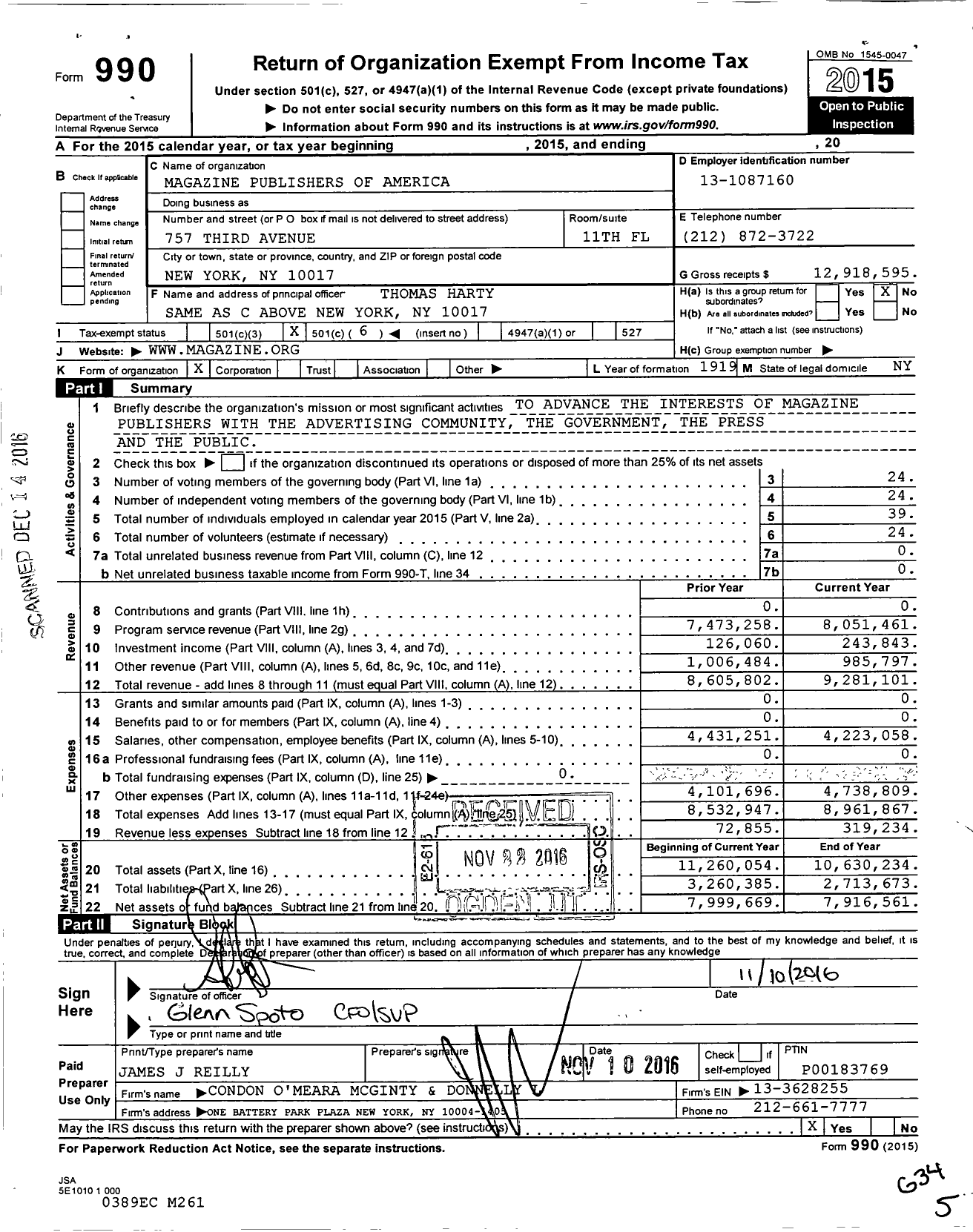 Image of first page of 2015 Form 990O for Magazine Publishers of America