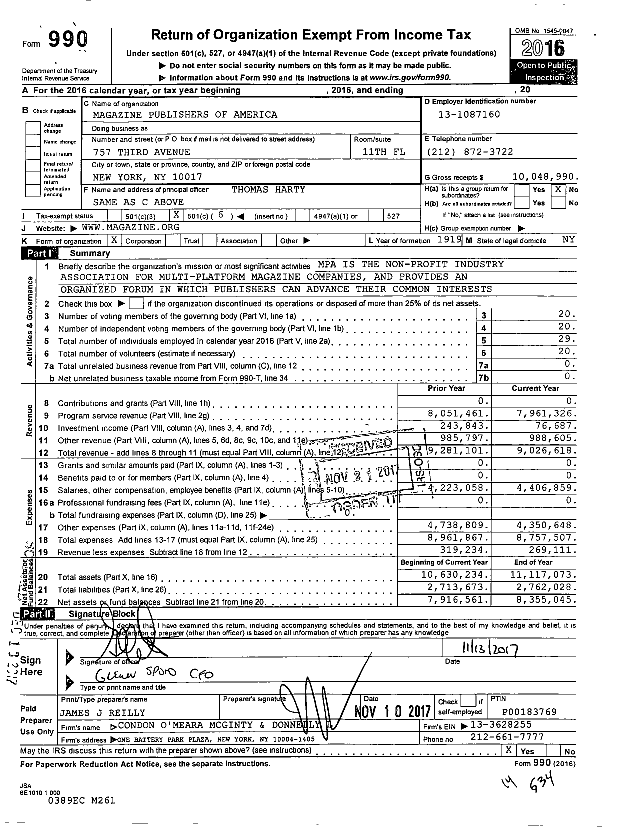 Image of first page of 2016 Form 990O for Magazine Publishers of America