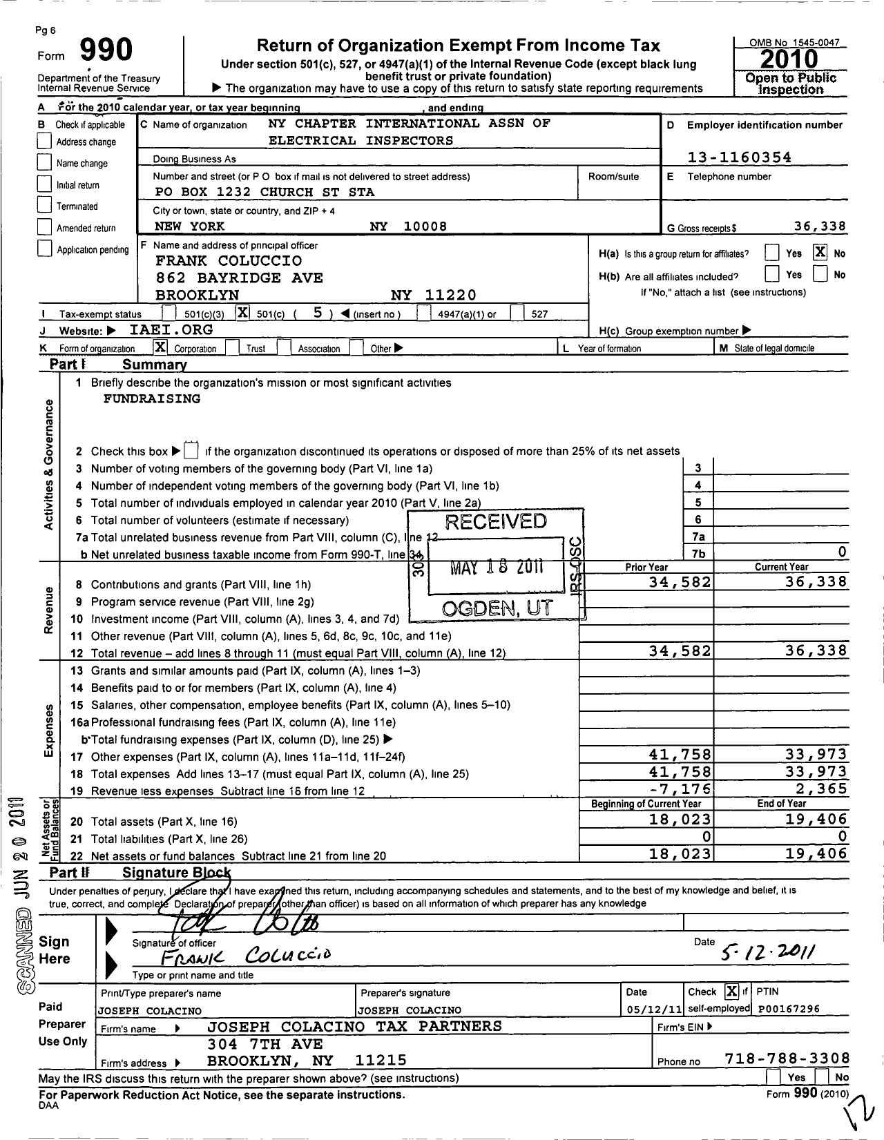 Image of first page of 2010 Form 990O for Internaional Association of Electrical Inspectors