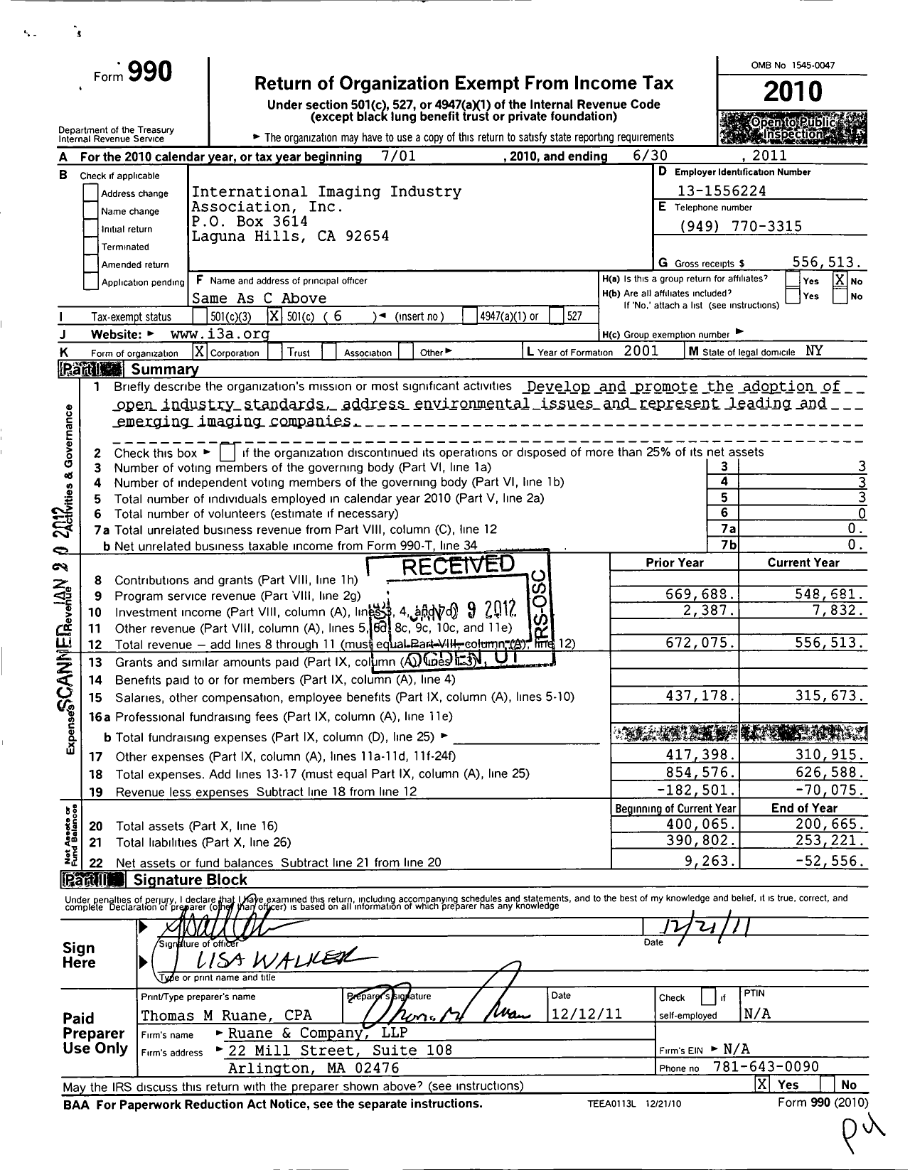 Image of first page of 2010 Form 990O for International Imaging Industry Association