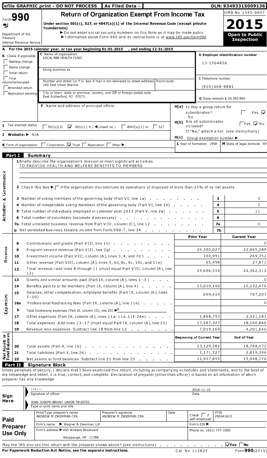 Image of first page of 2015 Form 990O for United Food & Commerical Workers Local 888