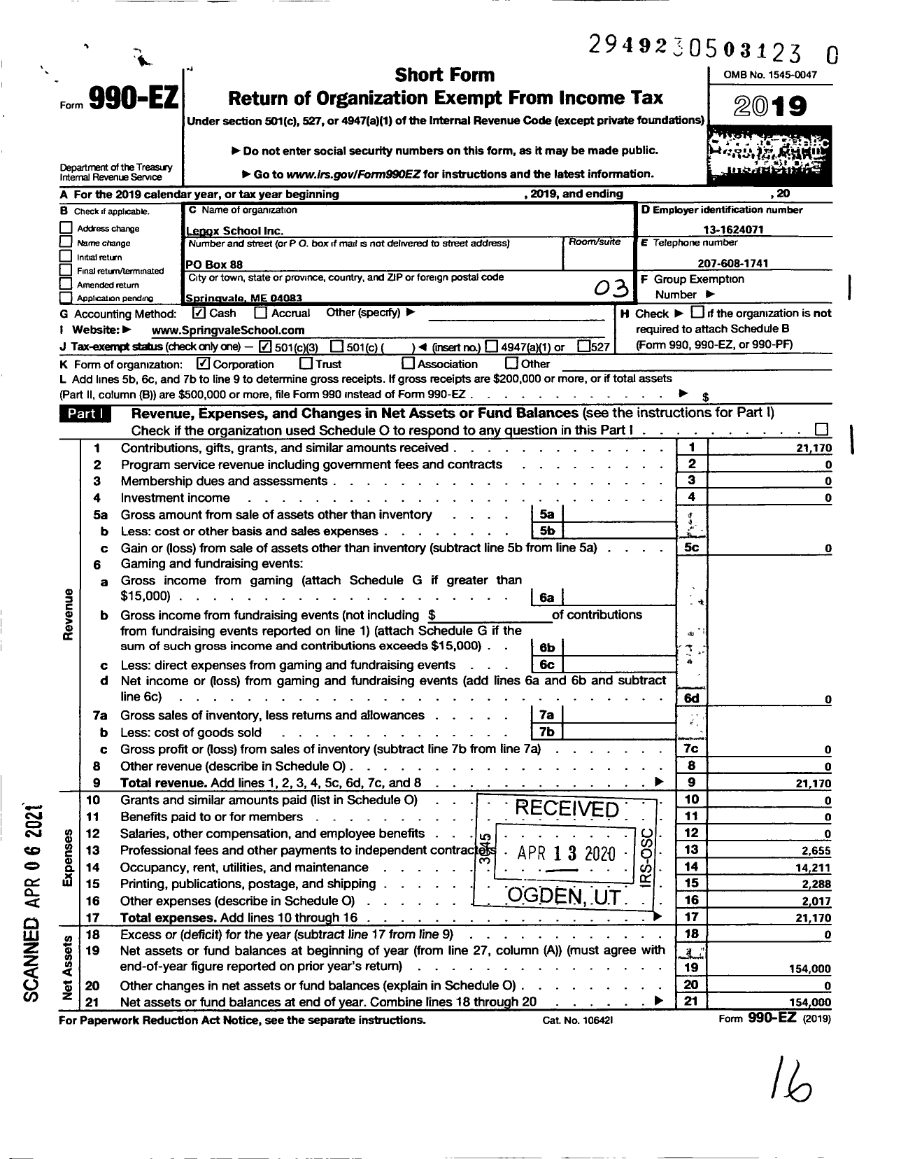 Image of first page of 2019 Form 990EZ for The Congress Of Debate