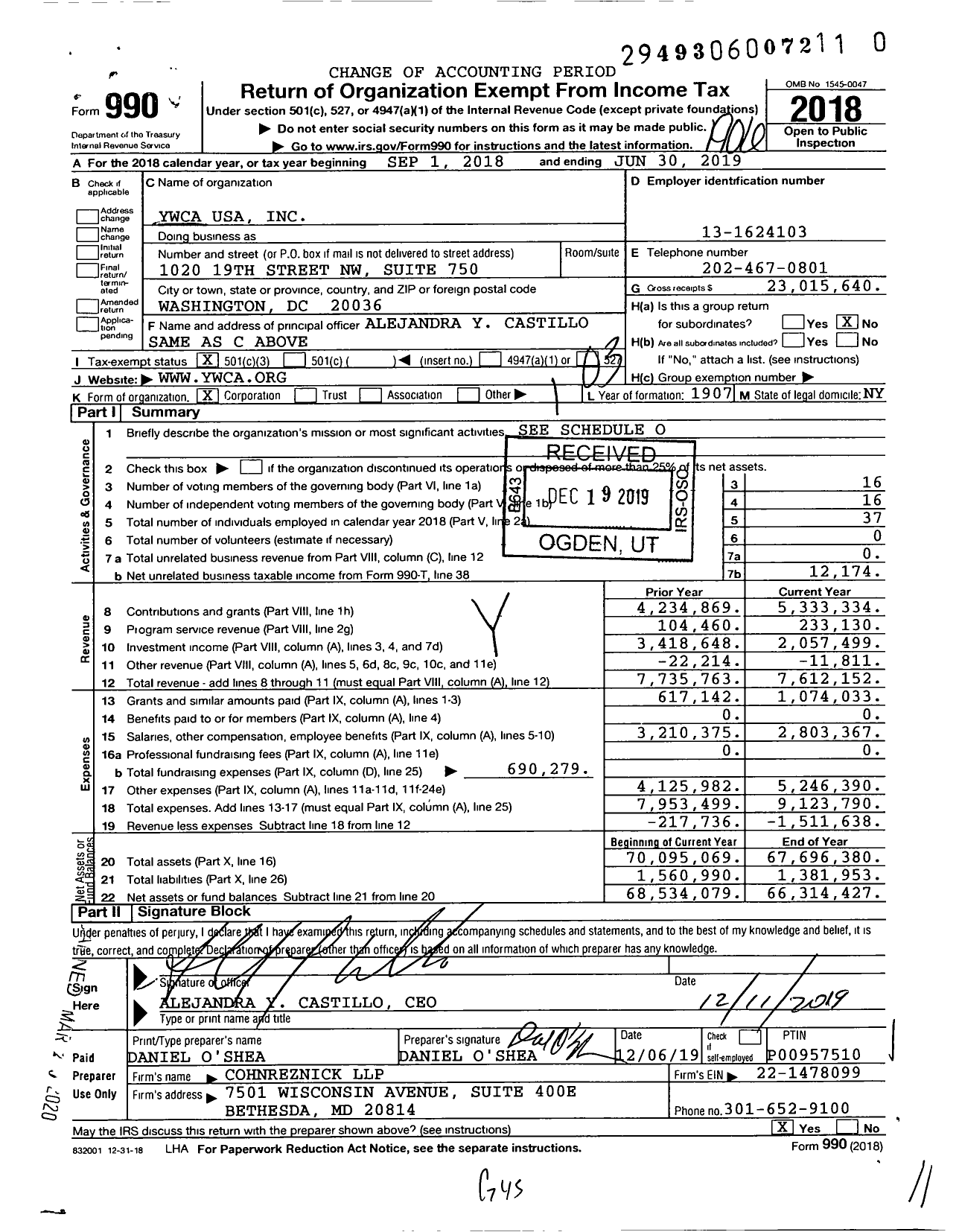 Image of first page of 2018 Form 990 for Ywca Usa