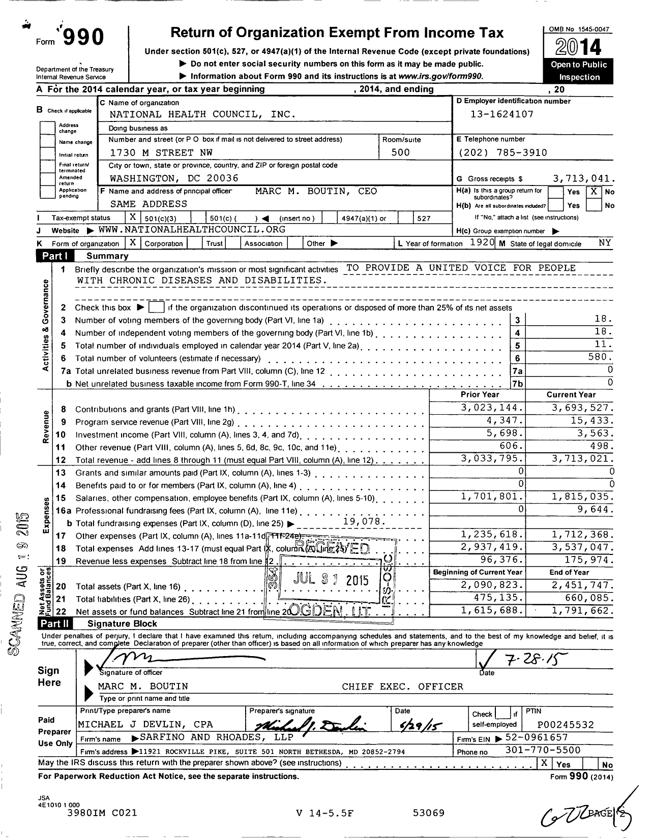 Image of first page of 2014 Form 990 for National Health Council