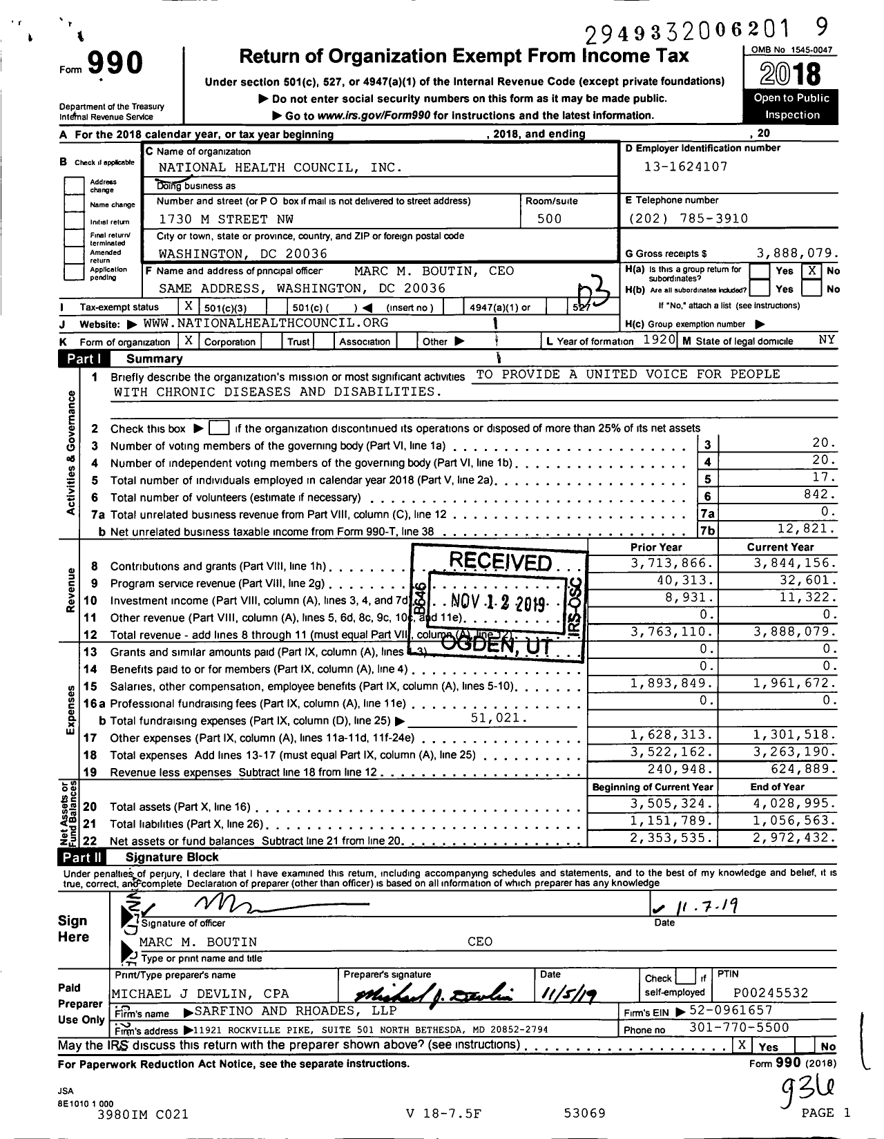 Image of first page of 2018 Form 990 for National Health Council
