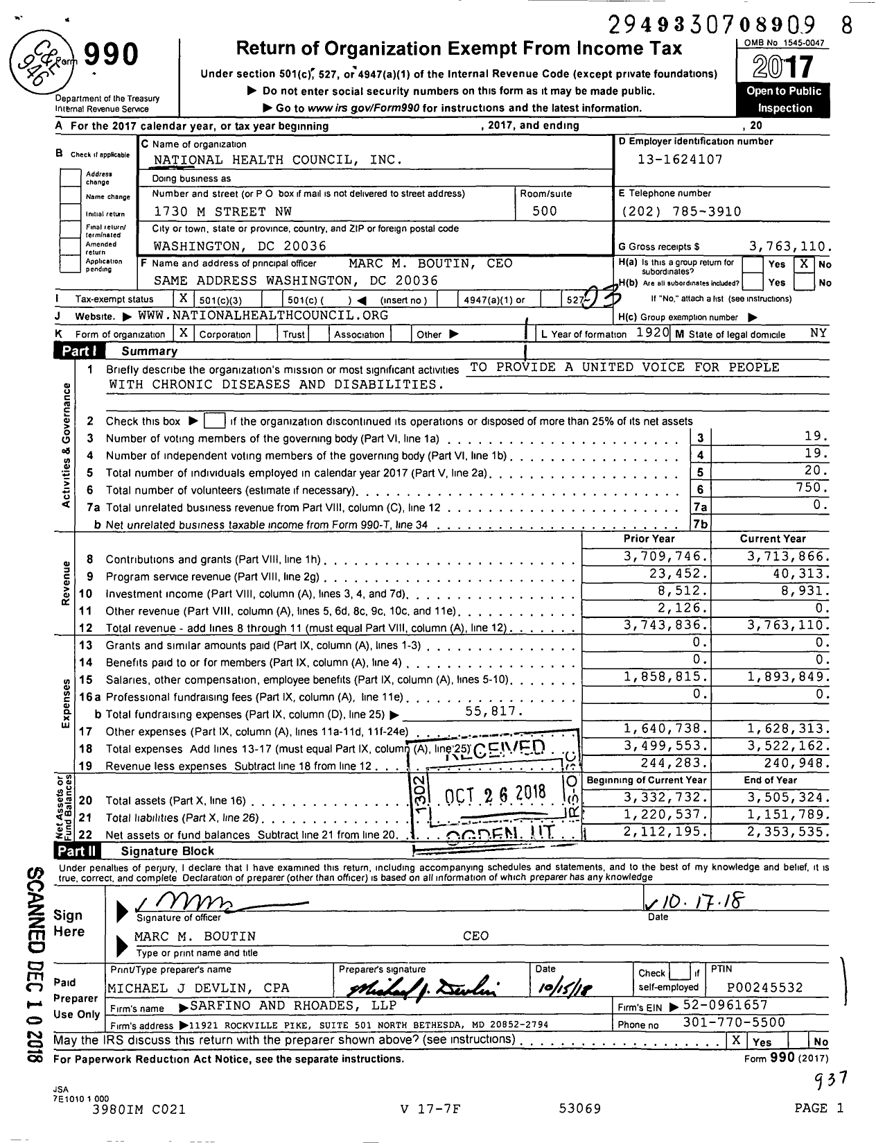 Image of first page of 2017 Form 990 for National Health Council