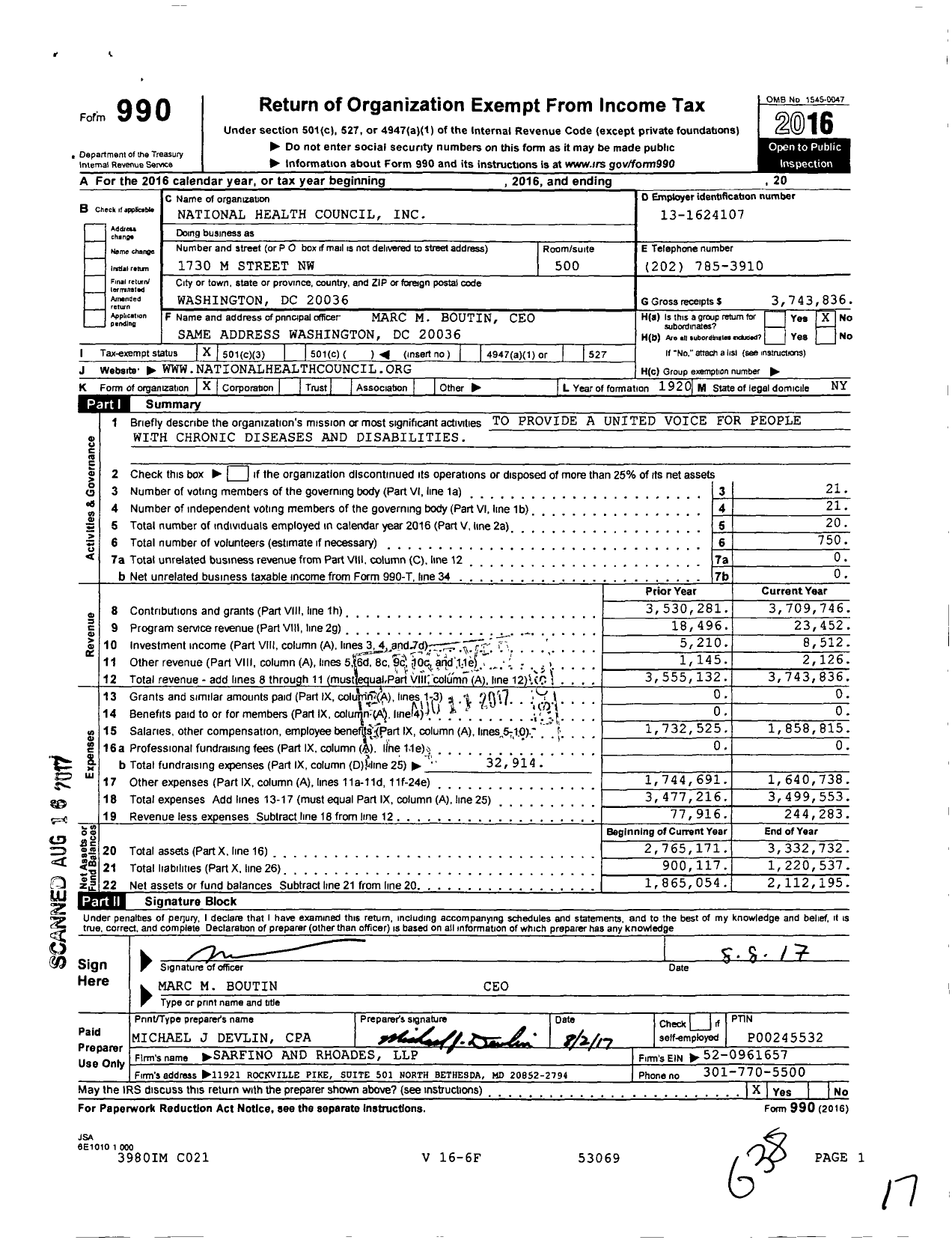 Image of first page of 2016 Form 990 for National Health Council