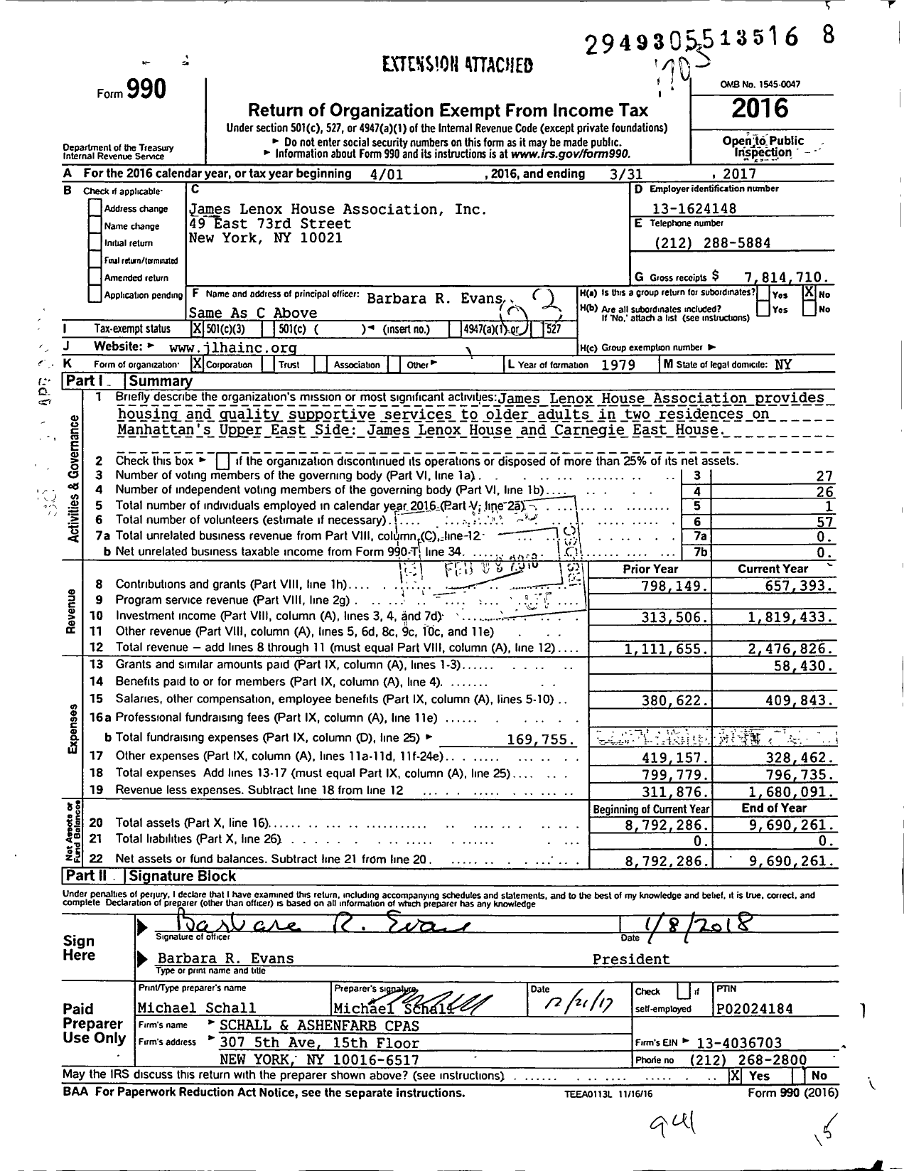 Image of first page of 2016 Form 990 for James Lenox House Association