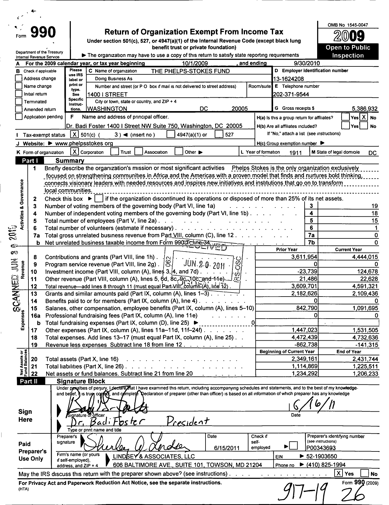 Image of first page of 2009 Form 990 for The Phelps Stokes Fund