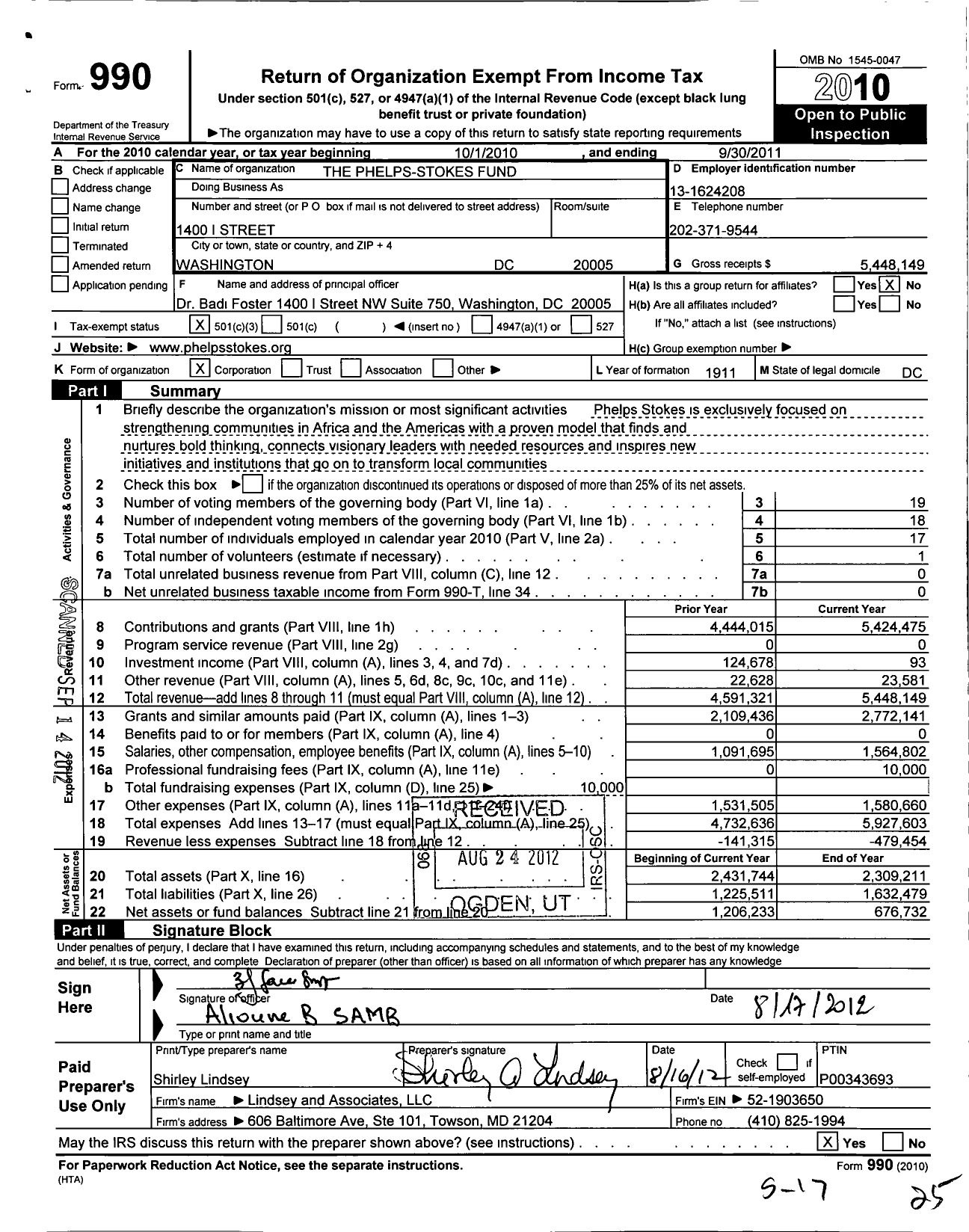 Image of first page of 2010 Form 990 for The Phelps Stokes Fund