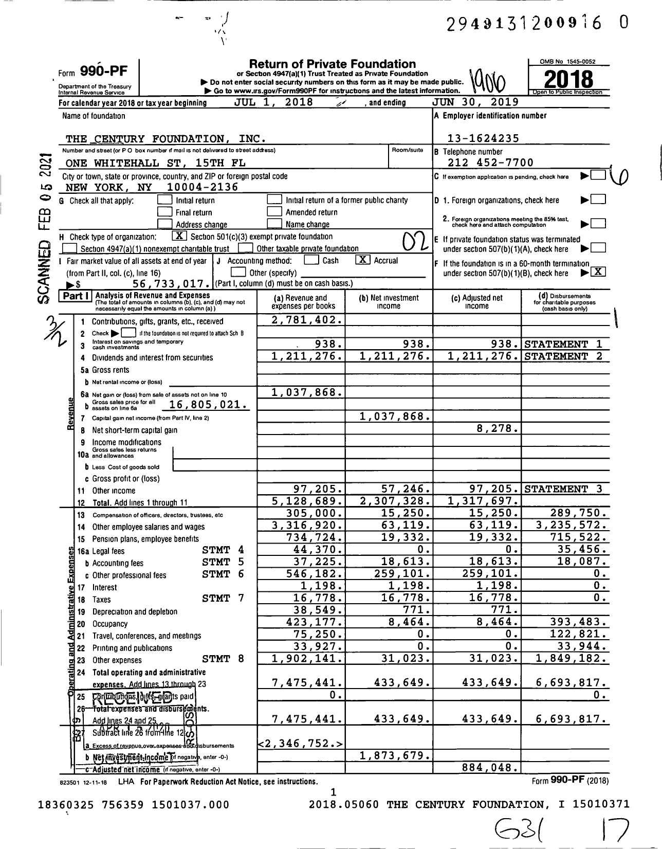 Image of first page of 2018 Form 990PF for The Century Foundation